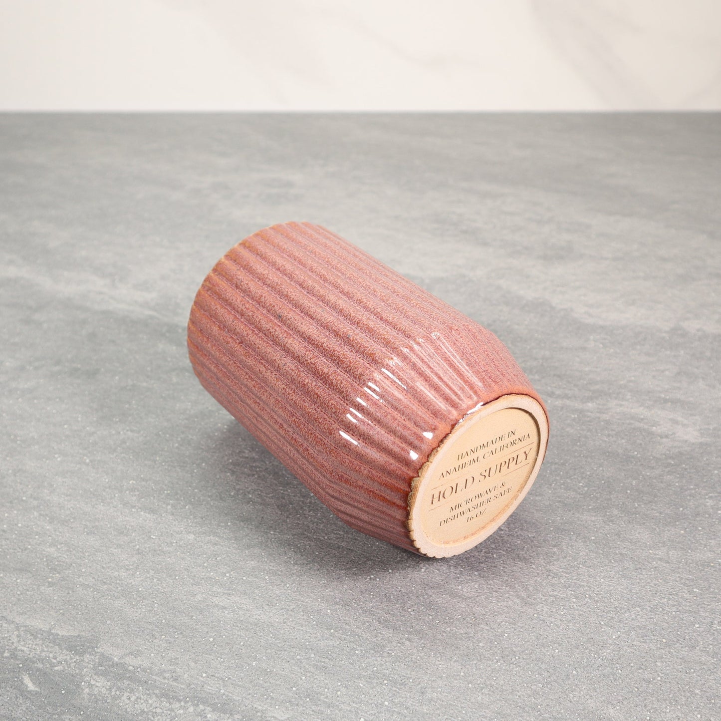 Red and Gray Round Ribbed Stoneware Ceramic Mug