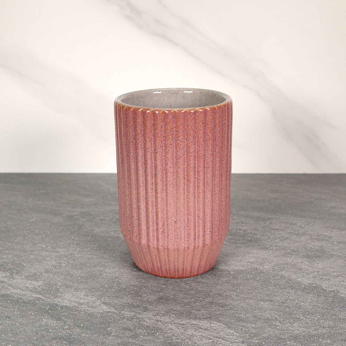 Red and Gray Round Ribbed Stoneware Ceramic Mug