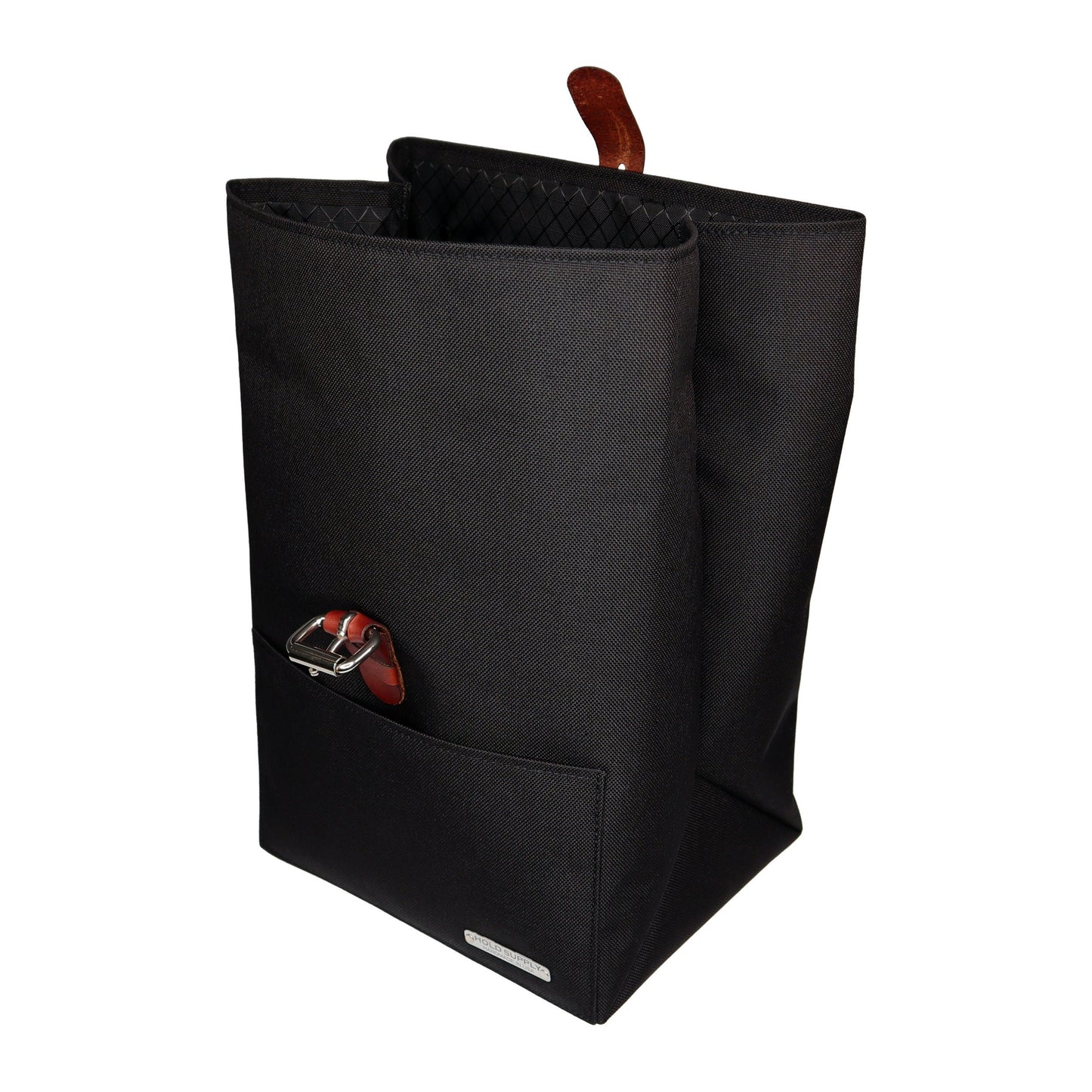Black Canvas & Leather Fold Top Lunch Bag