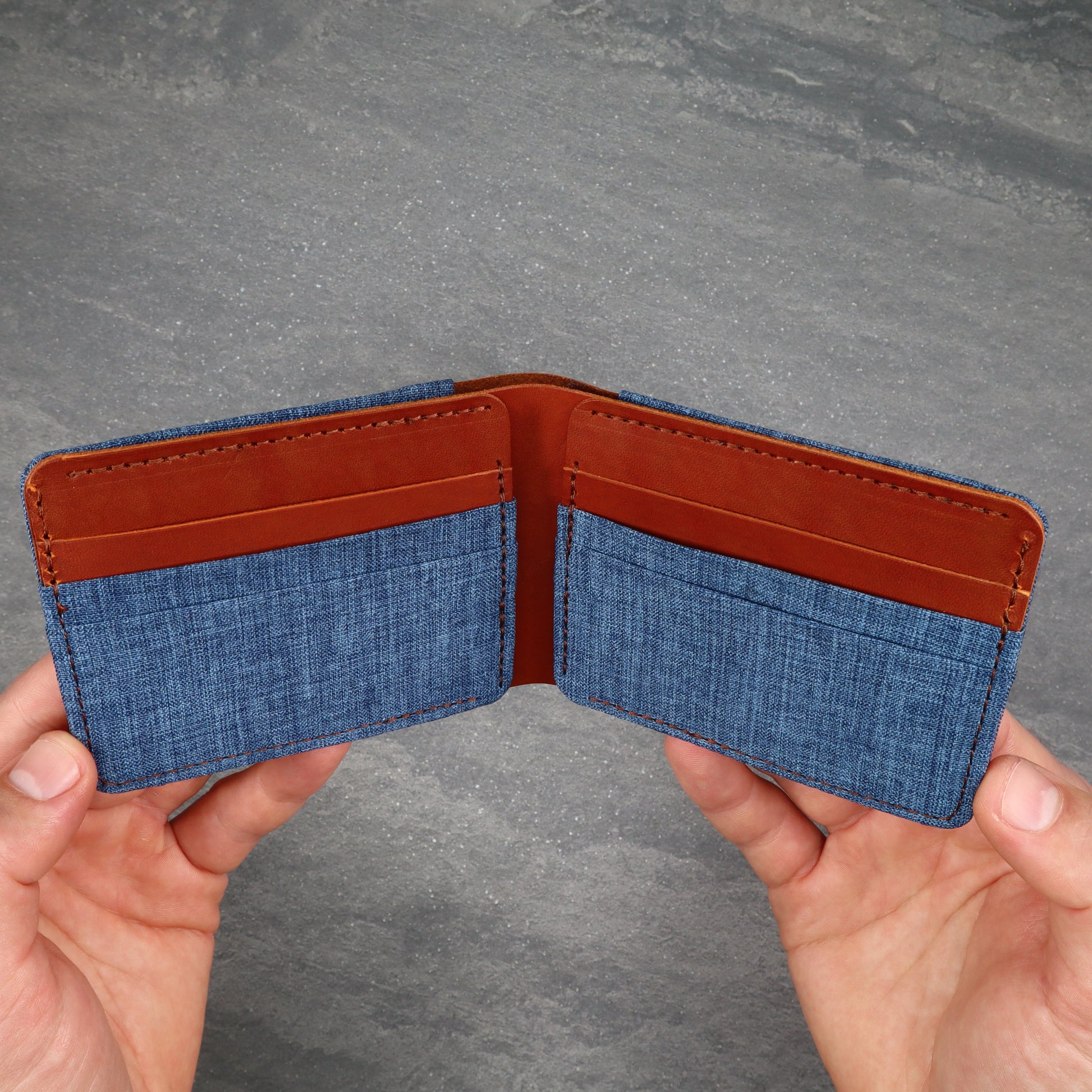 Blue & Brown Leather and Canvas Men's Bifold Wallet