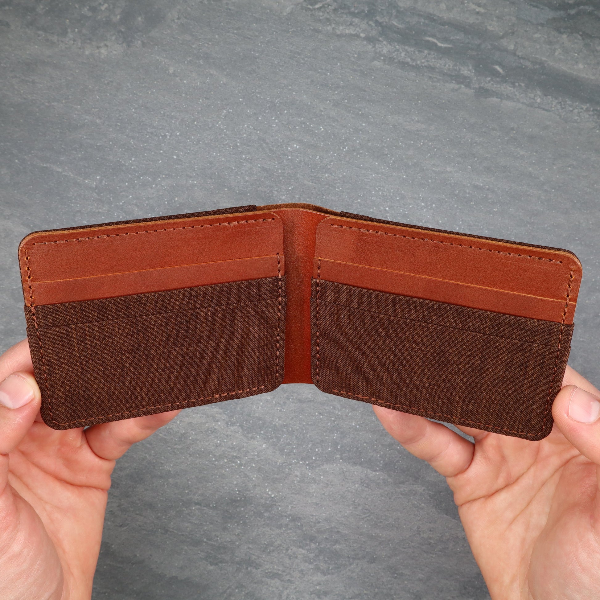 Brown & Brown Leather and Canvas Men's Bifold Wallet