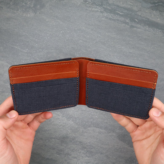 Gray & Brown Leather and Canvas Men's Bifold Wallet