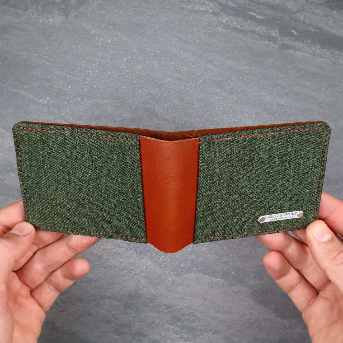 Green & Brown Leather and Canvas Men's Bifold Wallet
