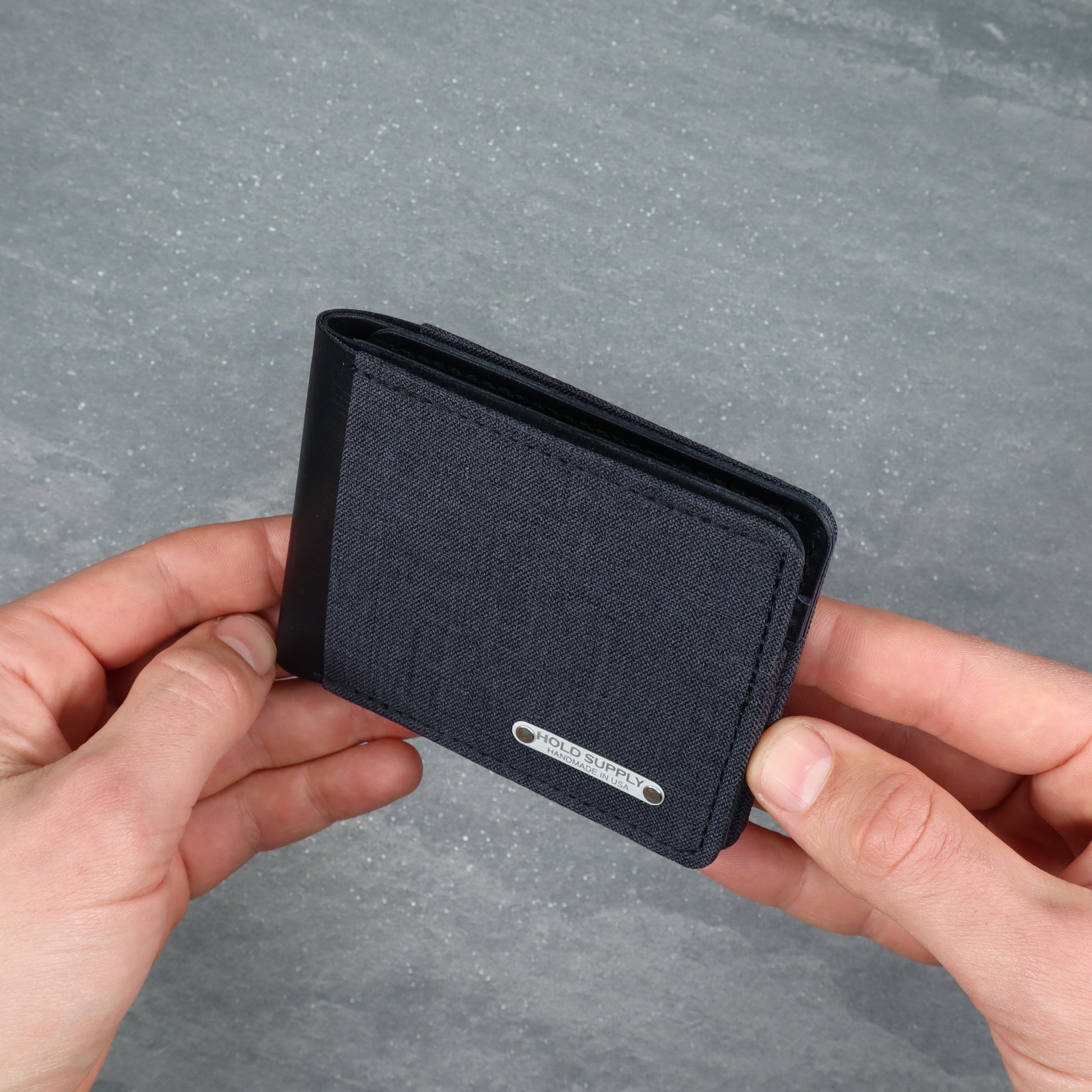 Gray & Black Leather and Canvas Men's Bifold Wallet