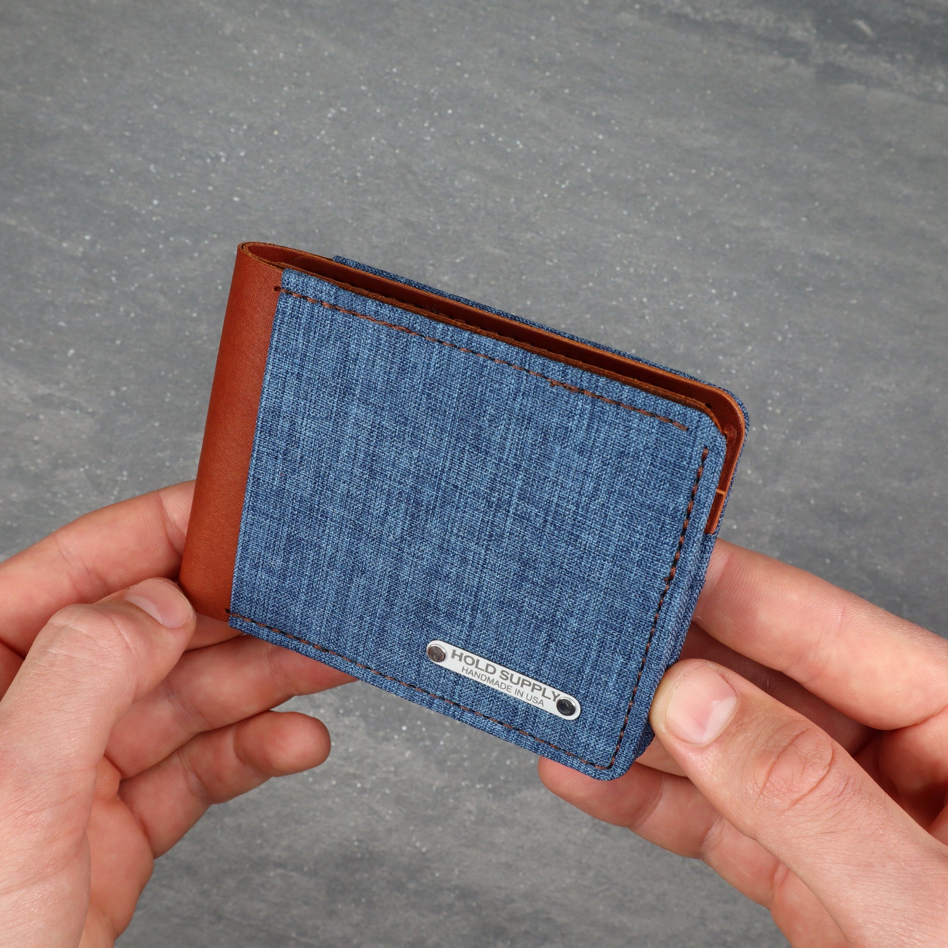Blue & Brown Leather and Canvas Men's Bifold Wallet