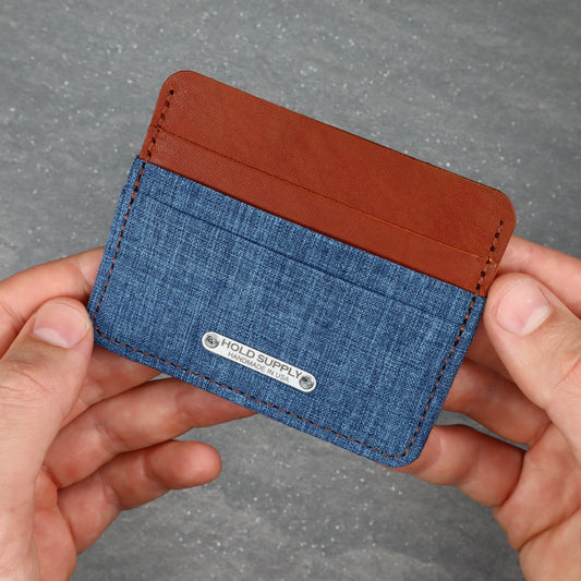 Blue & Brown Leather & Canvas Card Holder