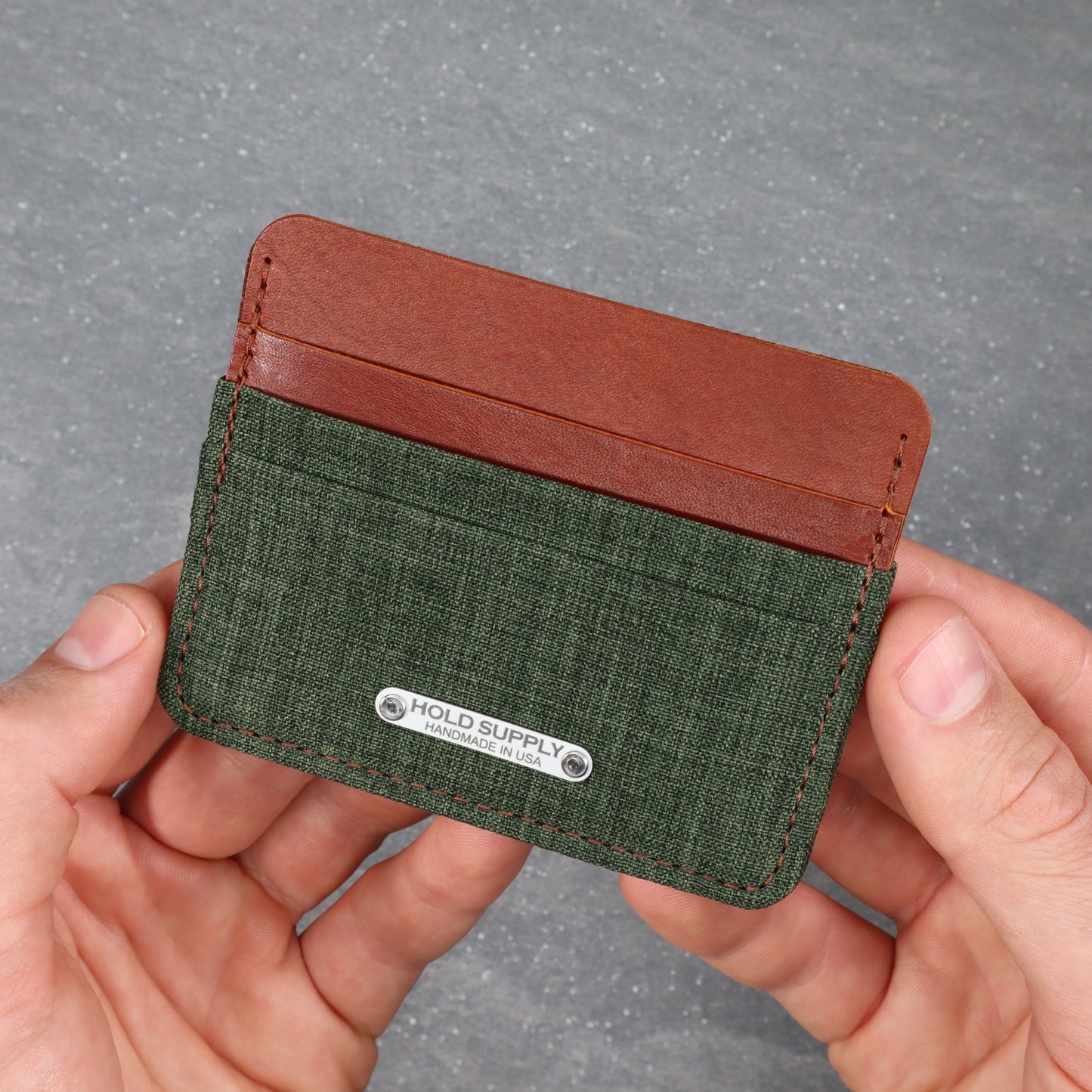 Green & Brown Leather & Canvas Card Holder