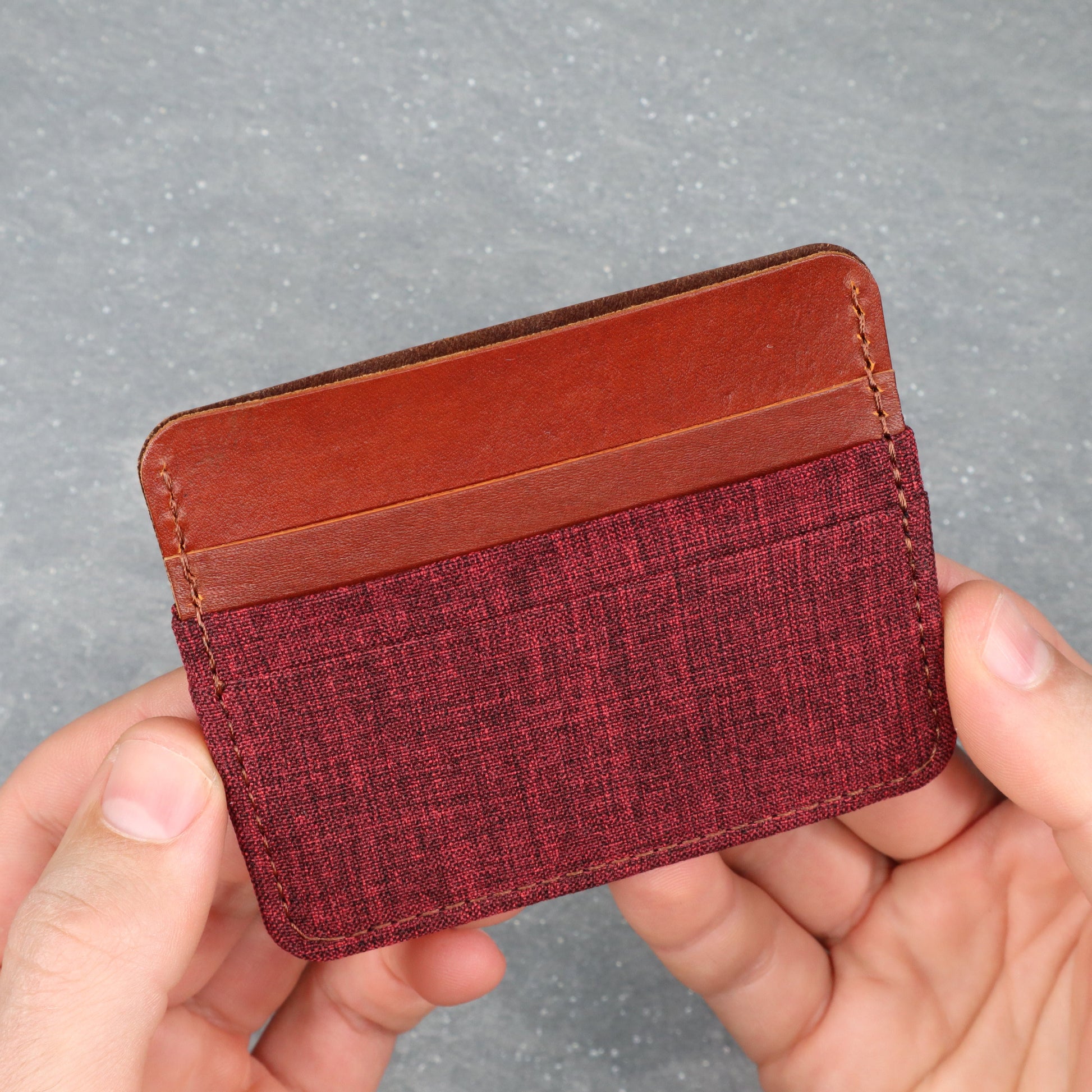 Red & Brown Leather & Canvas Card Holder
