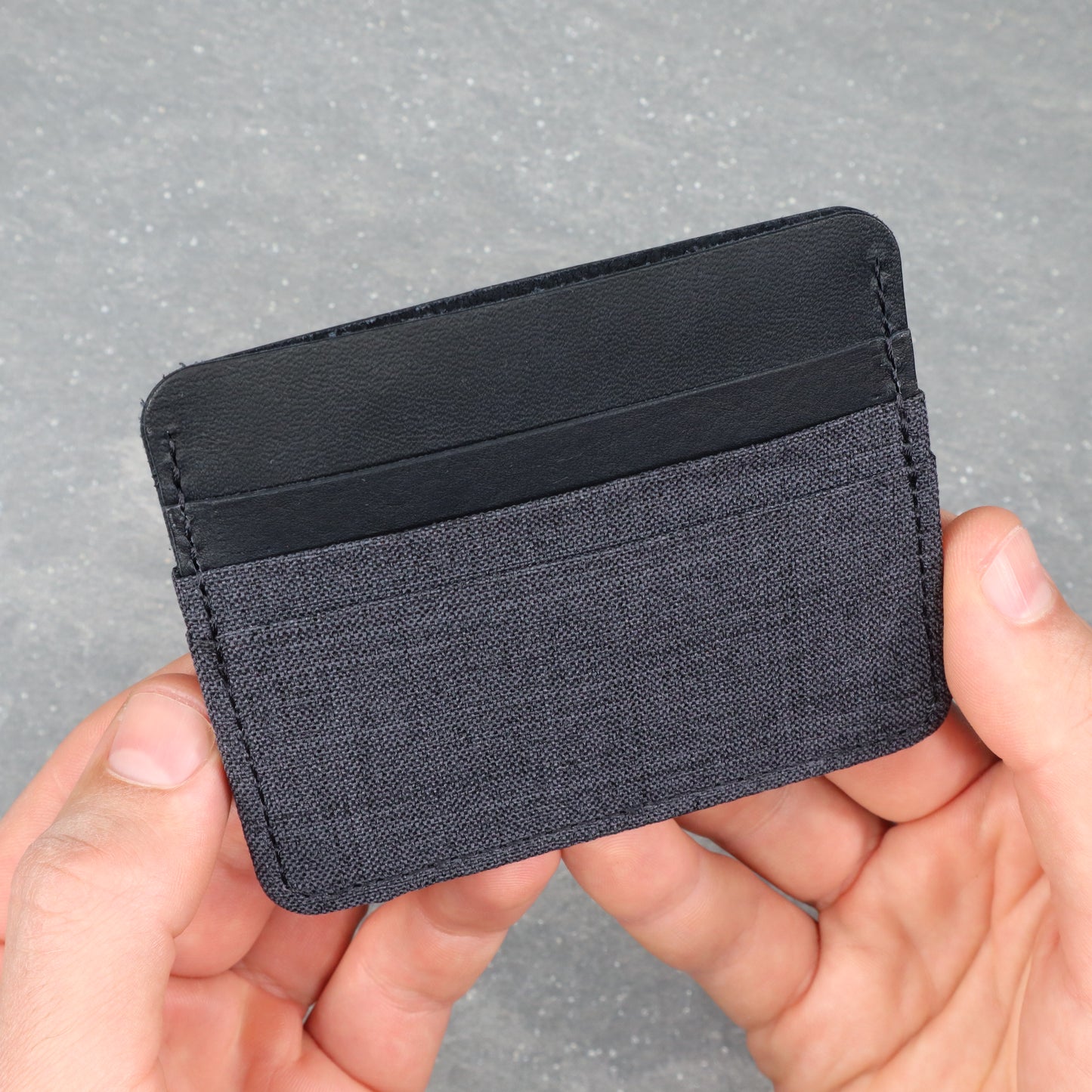 Black & Gray Leather & Canvas Card Holder