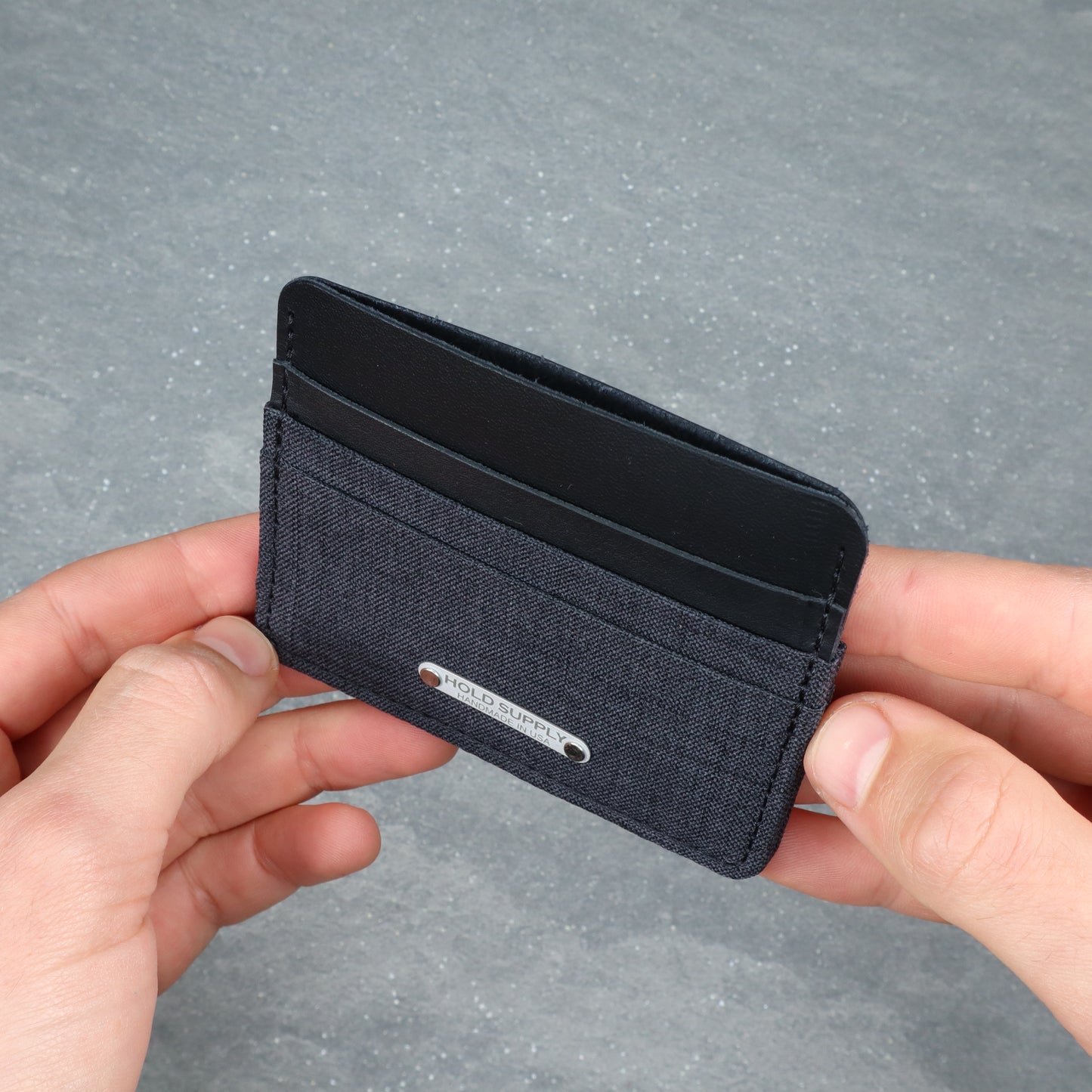 Black & Gray Leather & Canvas Card Holder