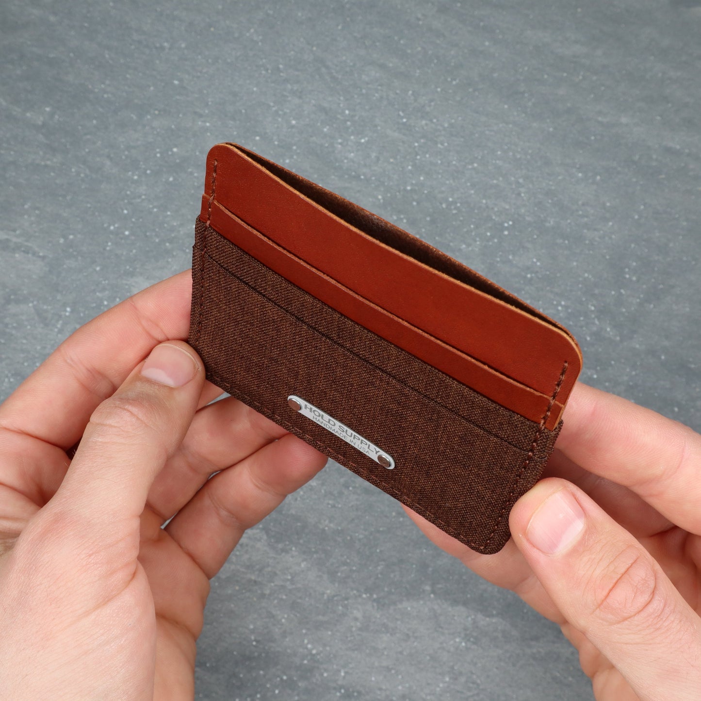 Brown & Brown Leather & Canvas Card Holder
