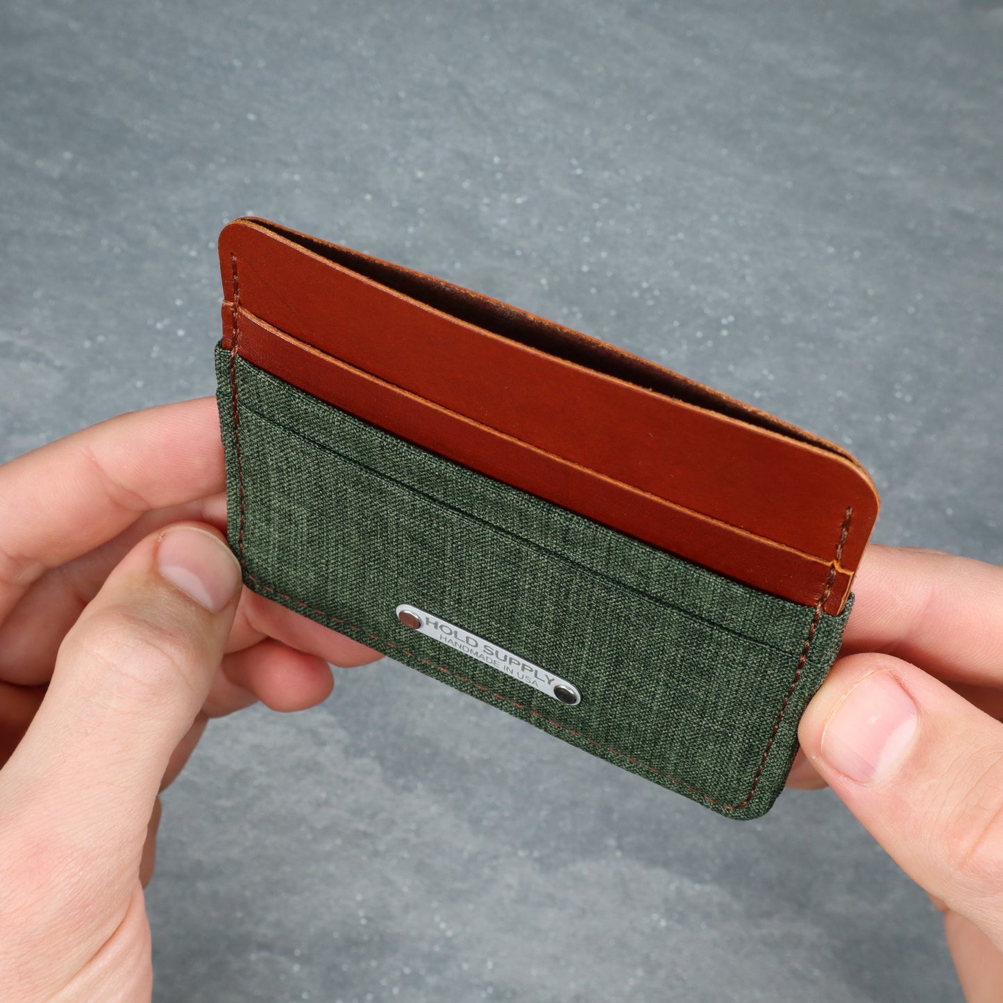 Green & Brown Leather & Canvas Card Holder
