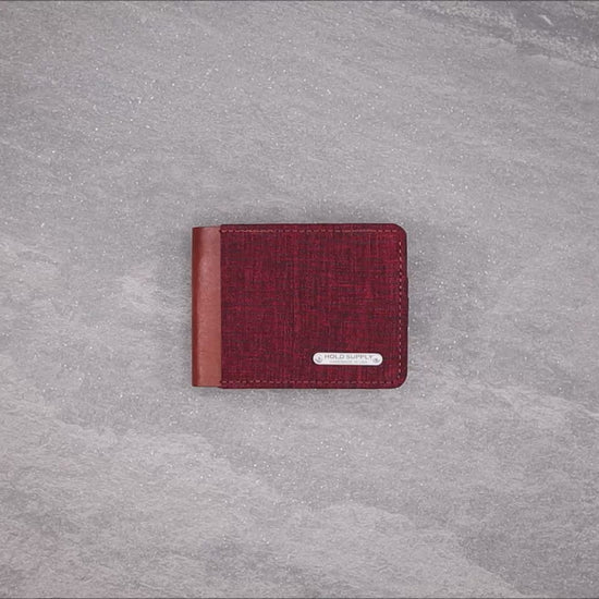 Red & Brown Leather and Canvas Men's Bifold Wallet