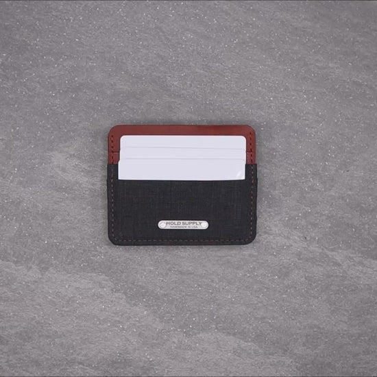 Gray & Brown Leather & Canvas Card Holder