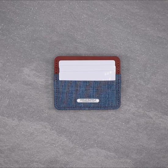 Blue & Brown Leather & Canvas Card Holder