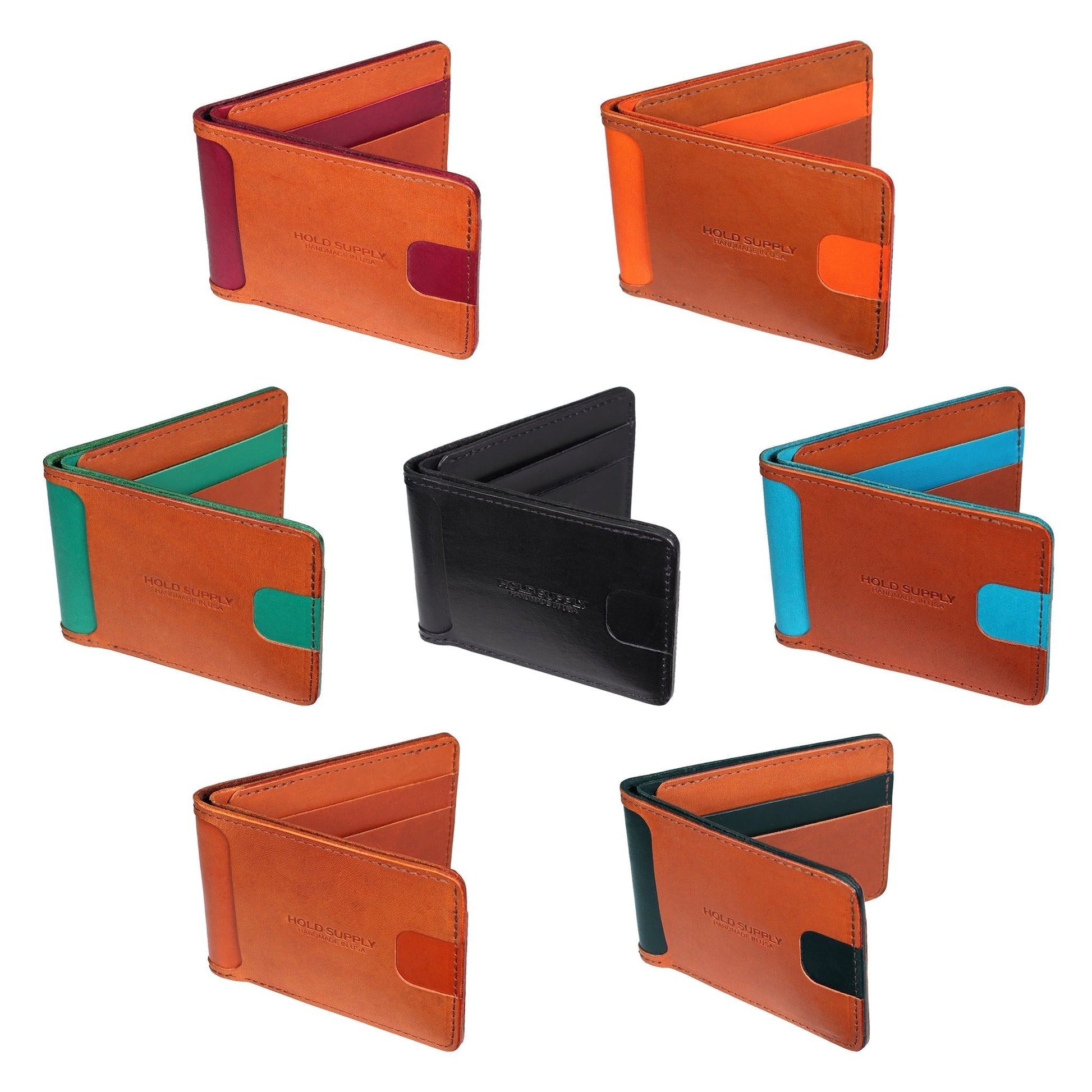 Orange and Brown Men's Leather Bifold Wallet