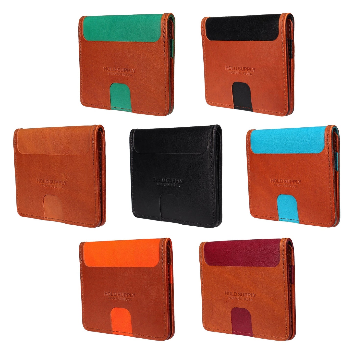 Green and Brown Leather Vertical Bifold Wallet
