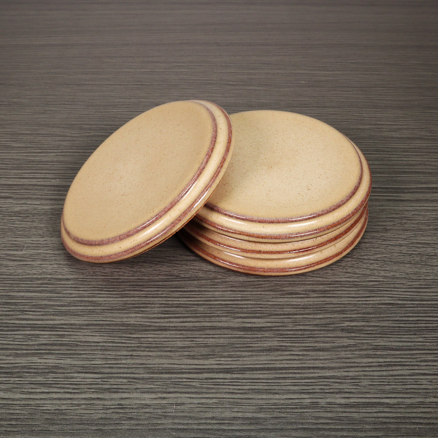 Beige Round Smooth Stoneware Ceramic Coaster