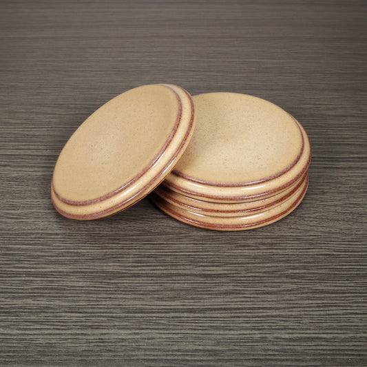 Beige Round Smooth Stoneware Ceramic Coaster