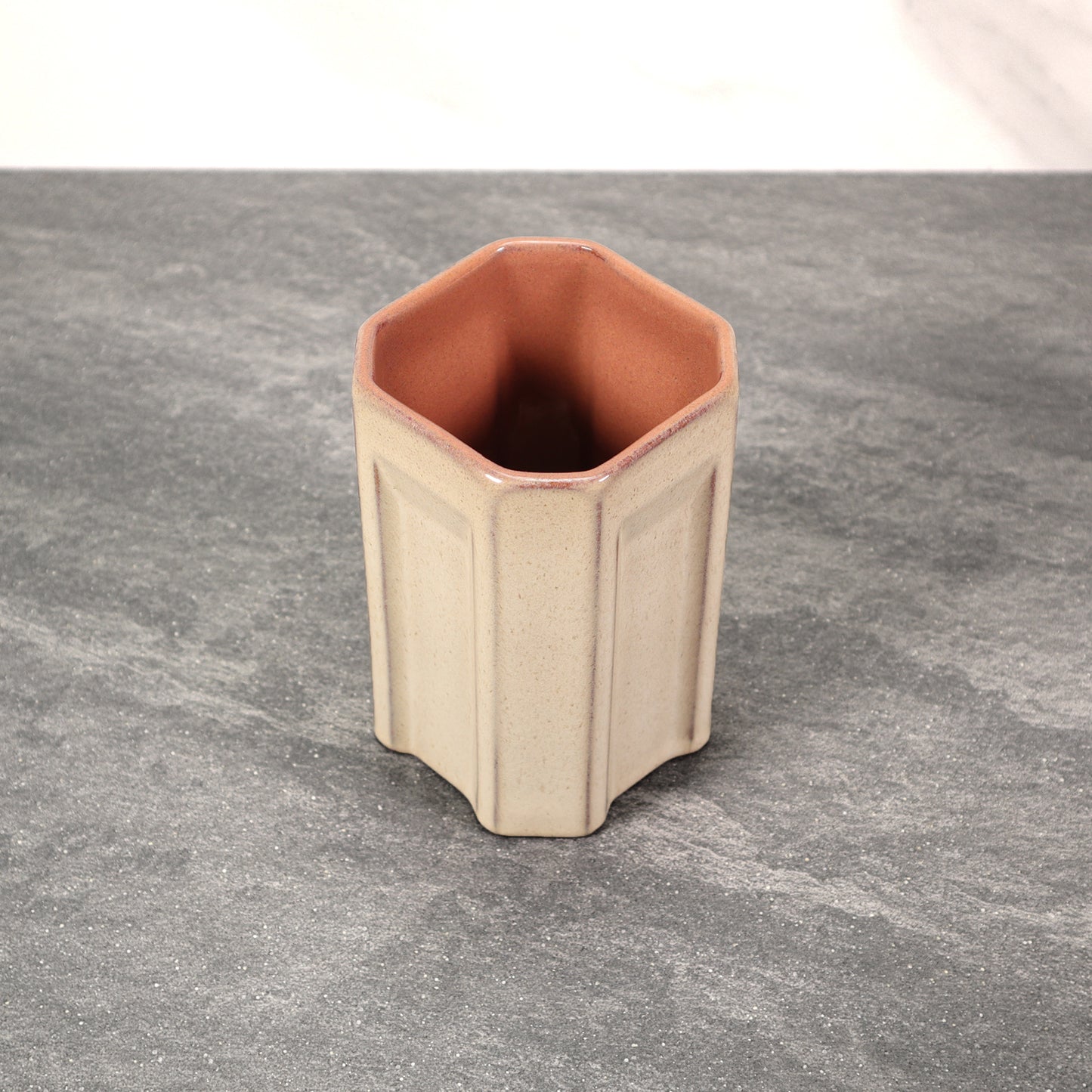 Beige and Red Square Indented 16 oz Stoneware Cup