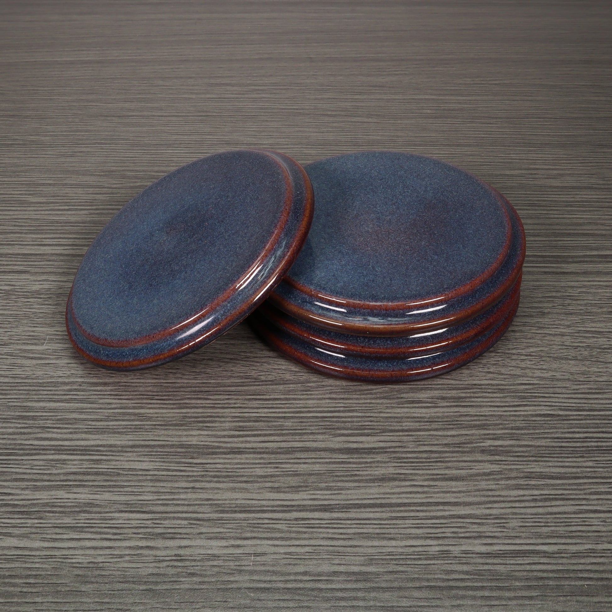 Blue Round Smooth Stoneware Ceramic Coaster
