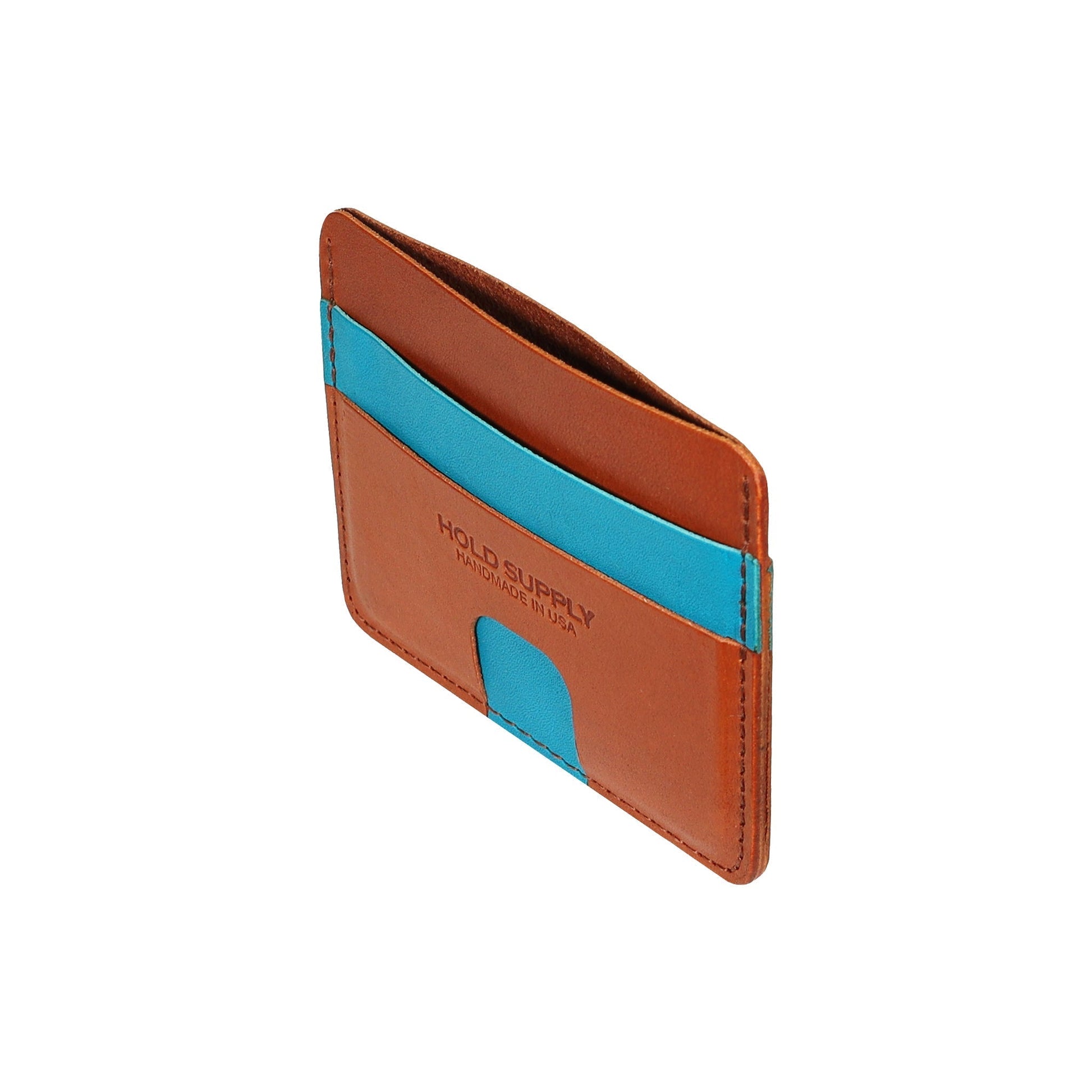 Blue and Brown Leather Card Holder Wallet