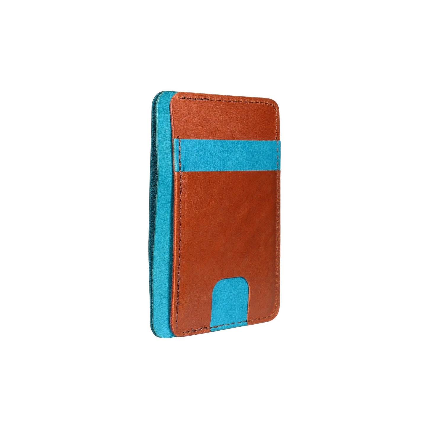 Blue and Brown Leather Front Pocket Wallet