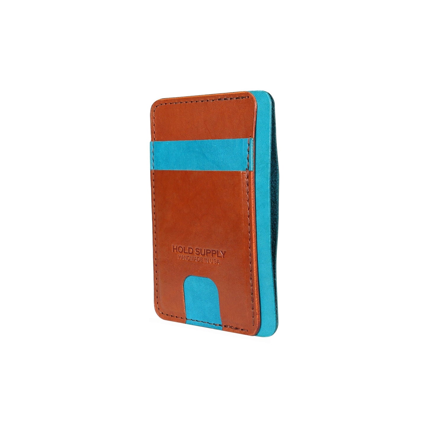 Blue and Brown Leather Front Pocket Wallet