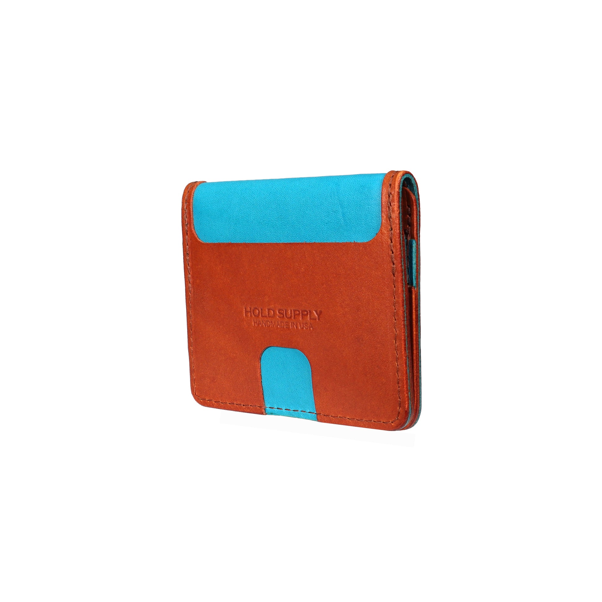 Blue and Brown Leather Vertical Bifold Wallet