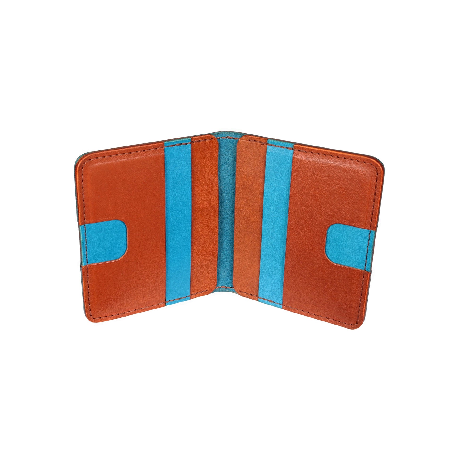 Blue and Brown Leather Vertical Bifold Wallet