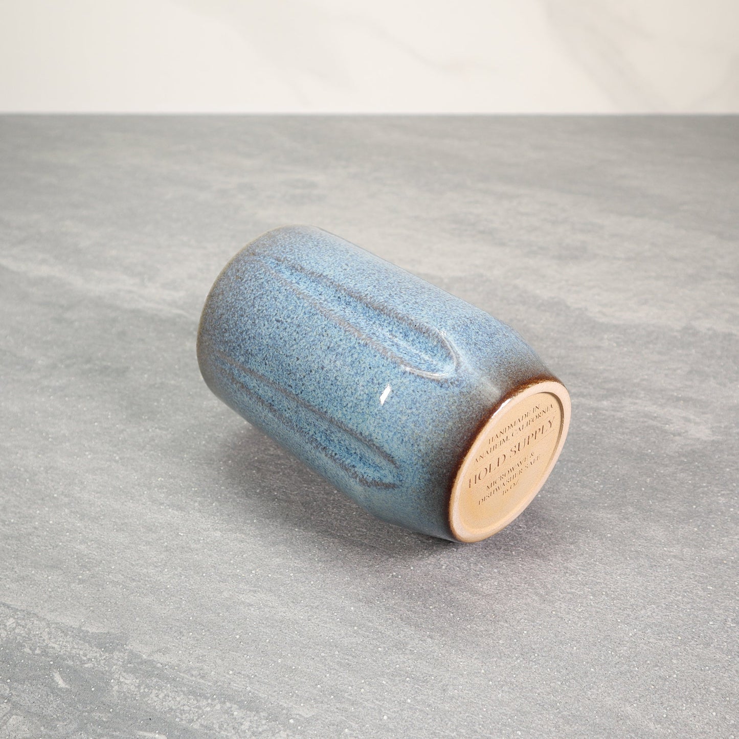 Blue Exterior / Gray Interior Round Notched 16 oz Stoneware Cup