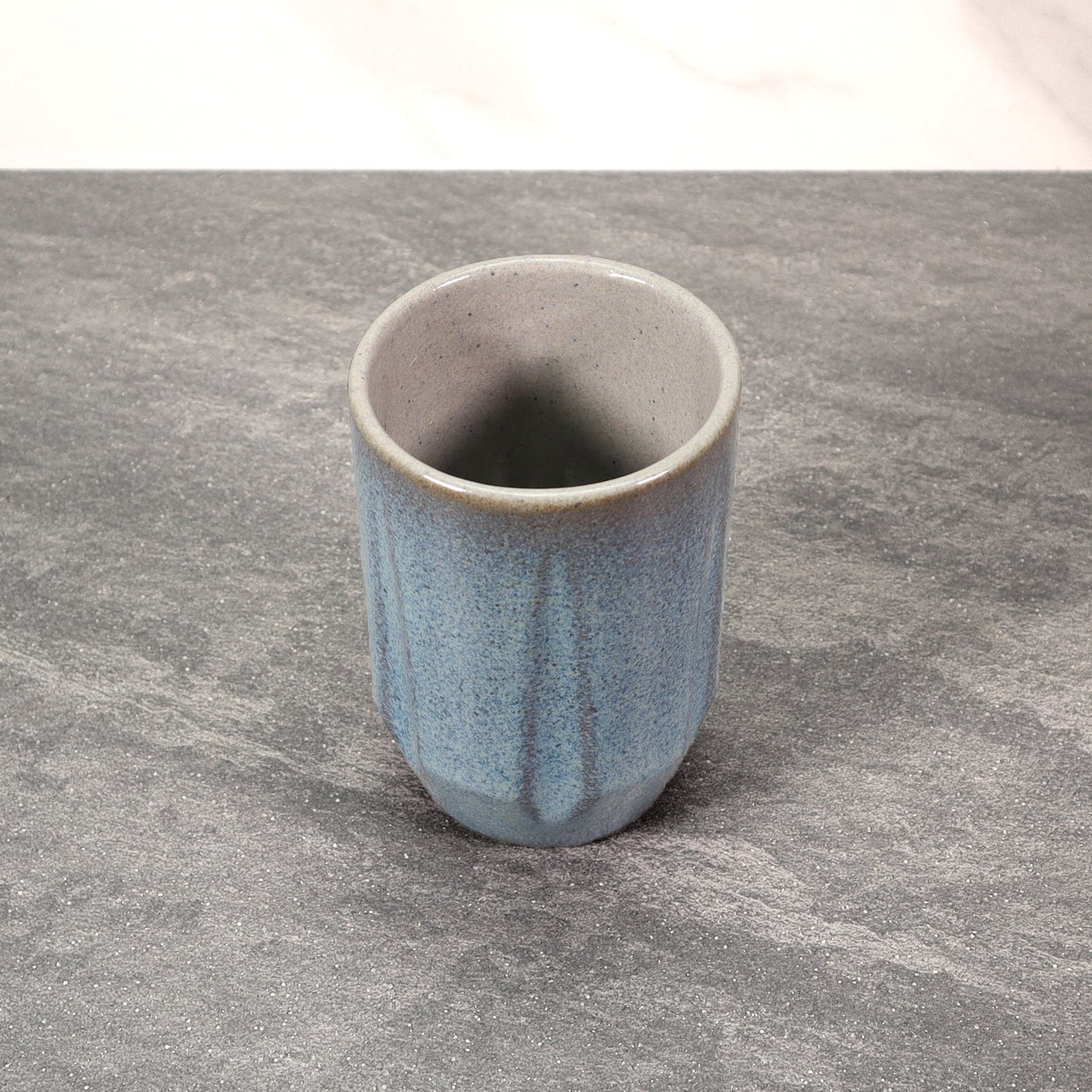 Blue Exterior / Gray Interior Round Notched 16 oz Stoneware Cup