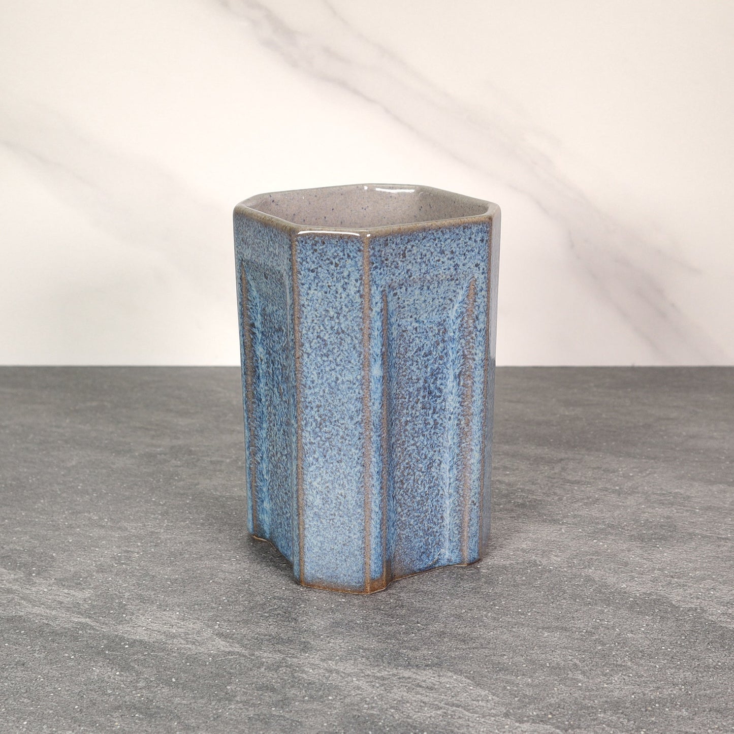 Blue and Gray Square Indented 16 oz Stoneware Cup