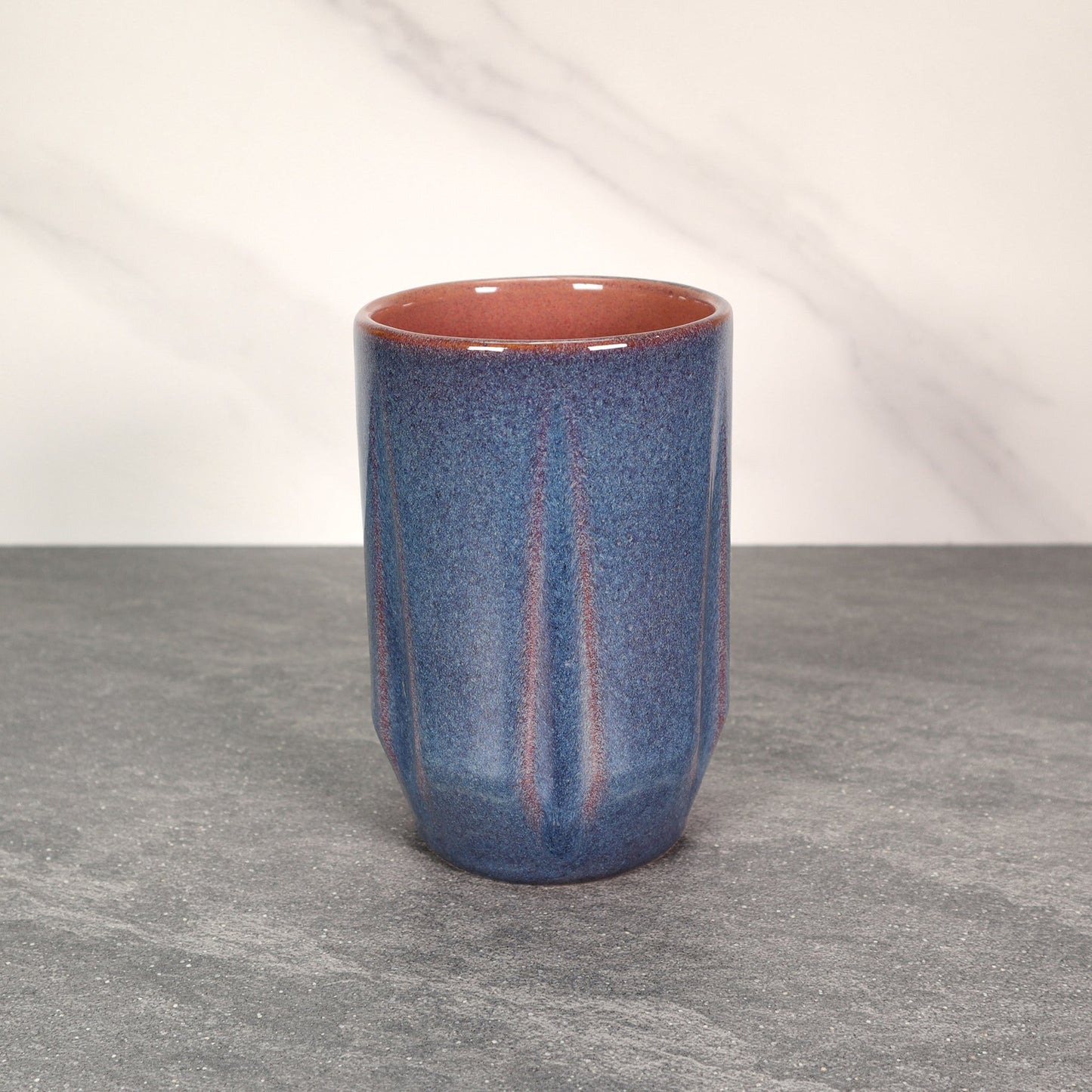 Blue Exterior / Red Interior Round Notched 16 oz Stoneware Cup