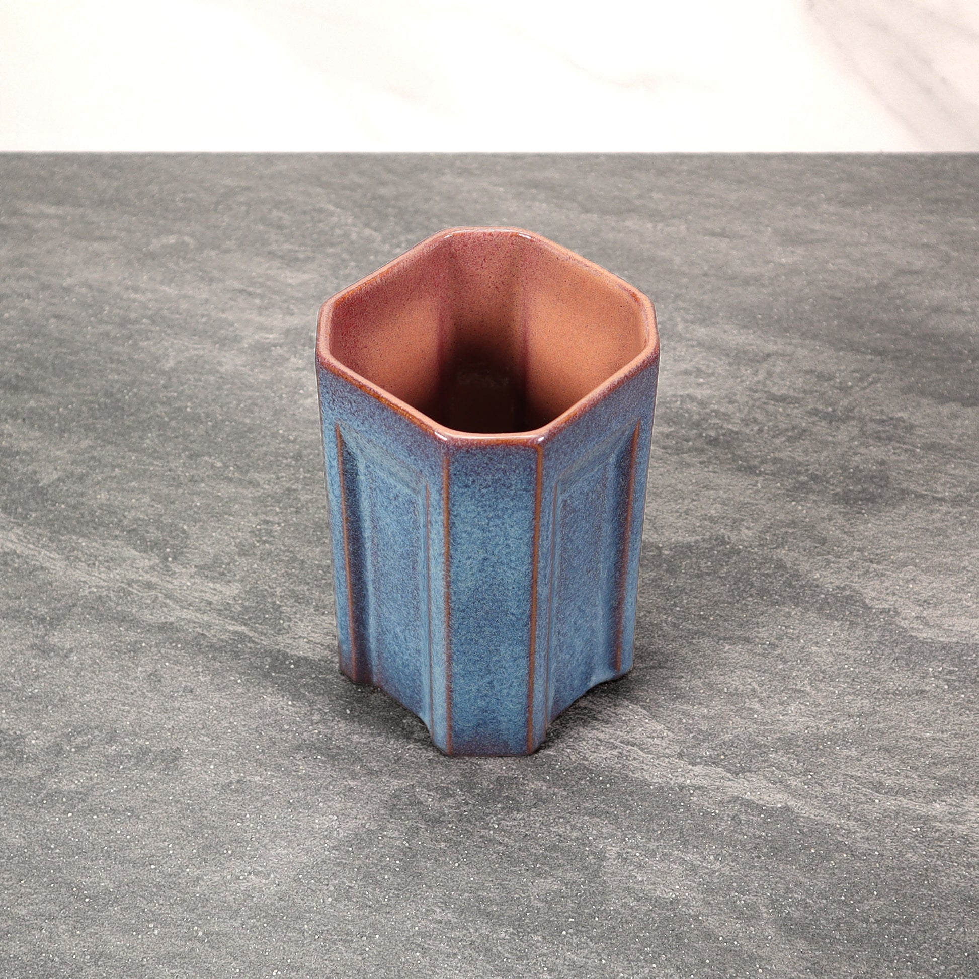 Blue and Red Square Indented 16 oz Stoneware Cup