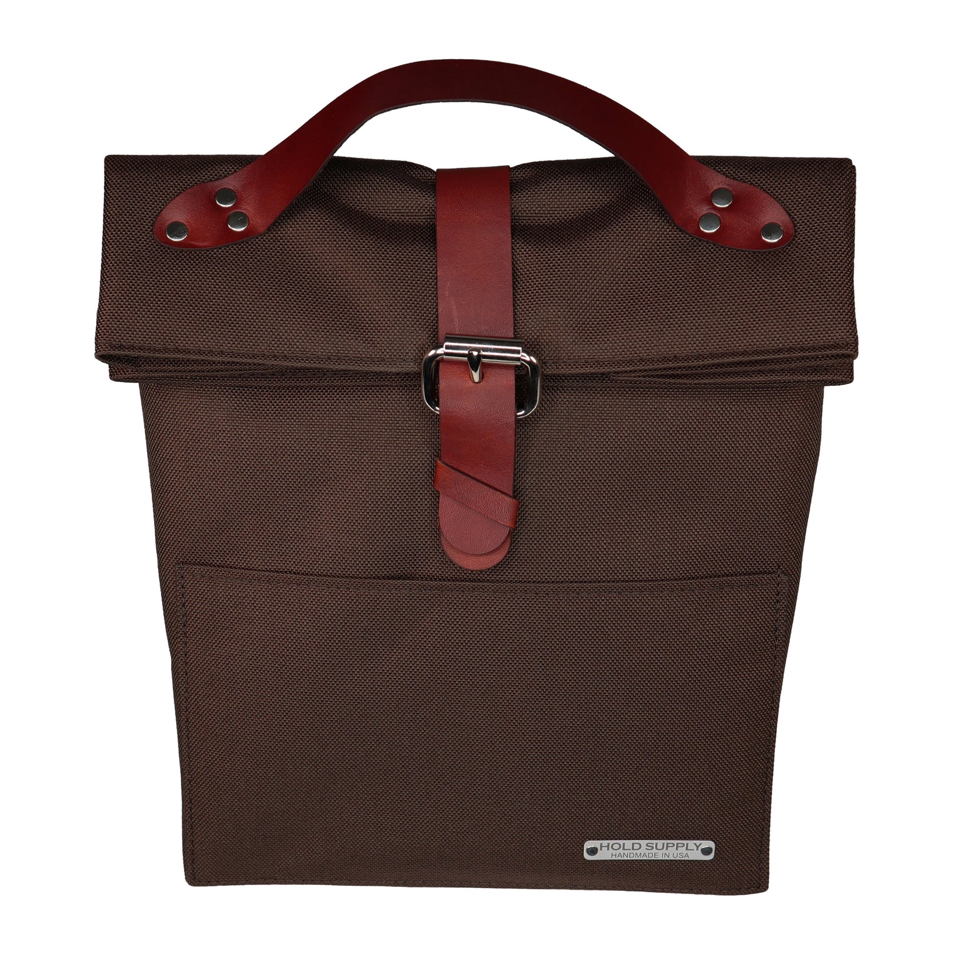 Brown Canvas & Leather Fold Top Lunch Bag