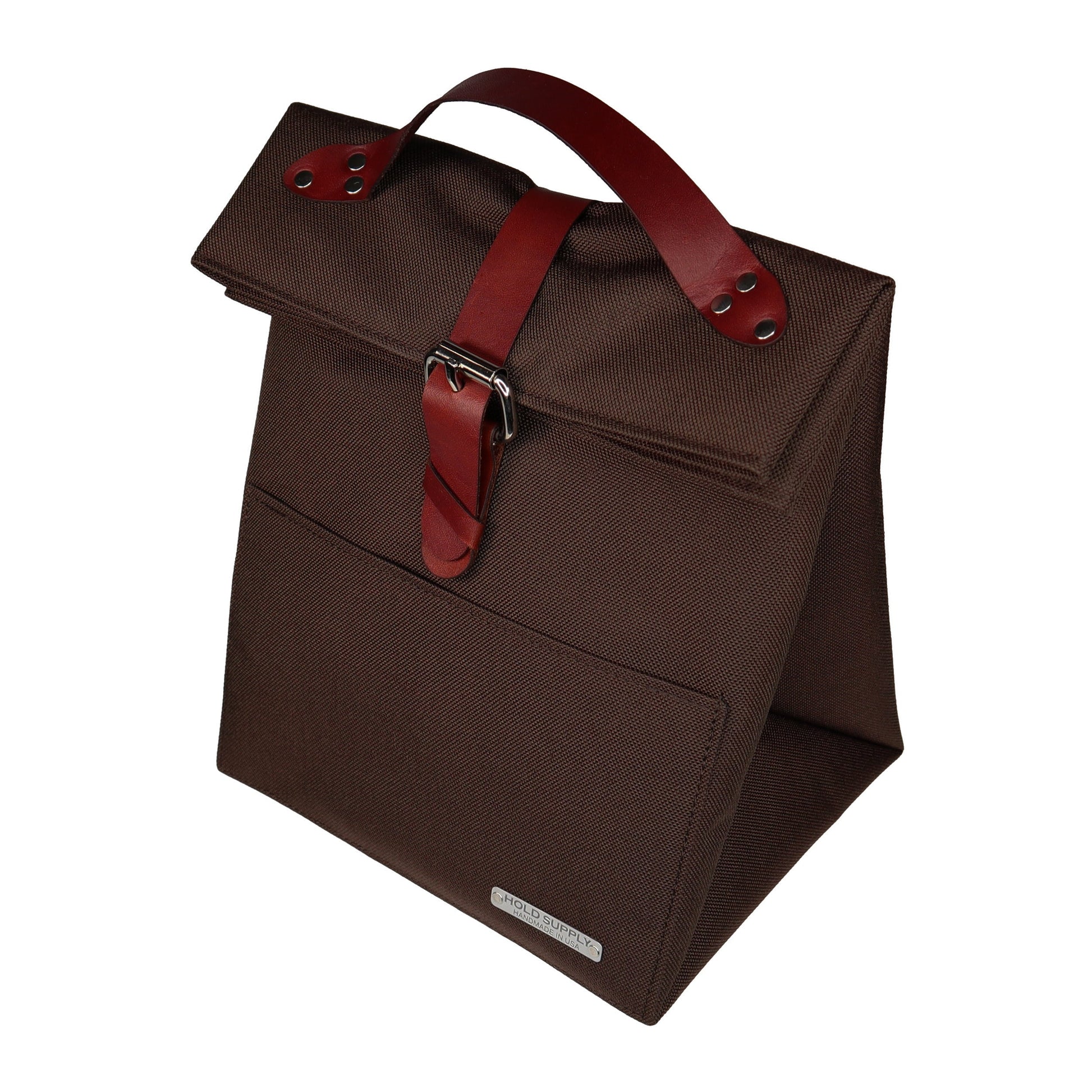 Brown Canvas & Leather Fold Top Lunch Bag