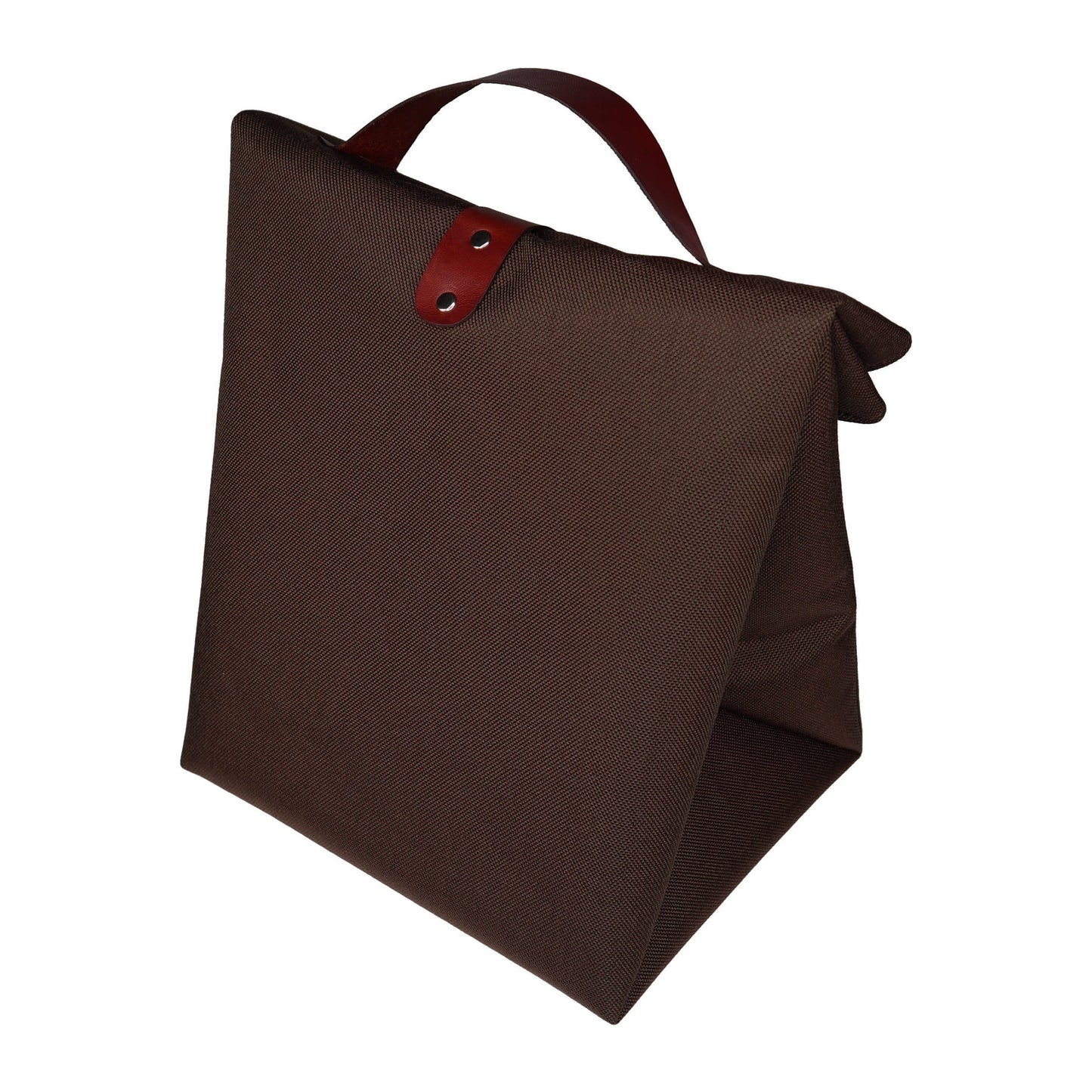 Brown Canvas & Leather Fold Top Lunch Bag