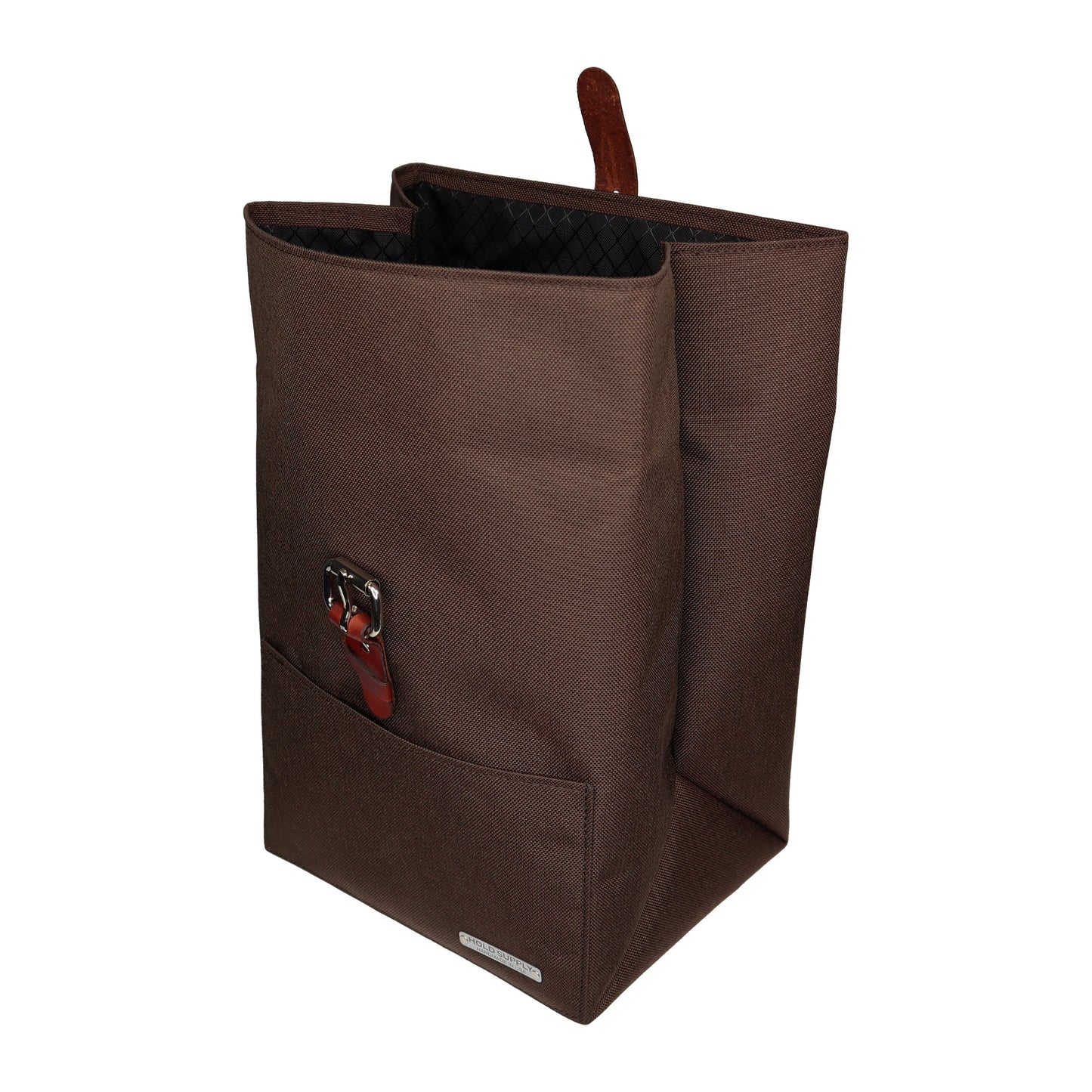 Brown Canvas & Leather Fold Top Lunch Bag