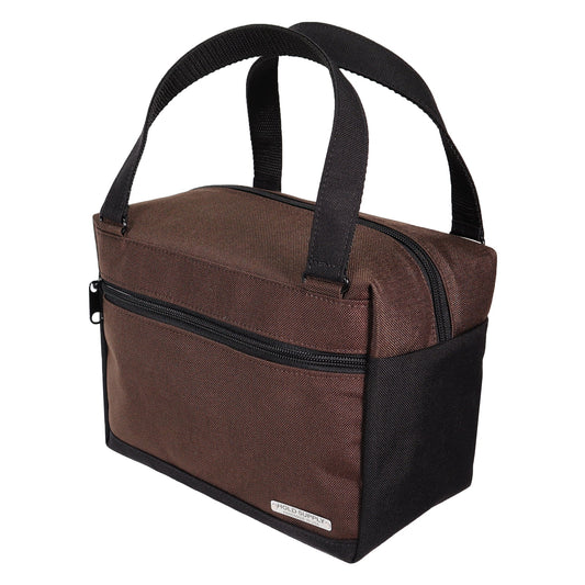 Brown and Black Insulated Canvas Zippered Lunch Bag