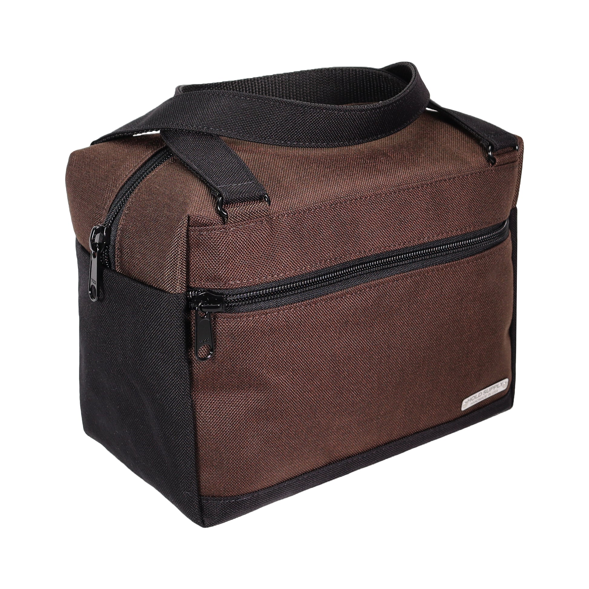 Brown and Black Insulated Canvas Zippered Lunch Bag