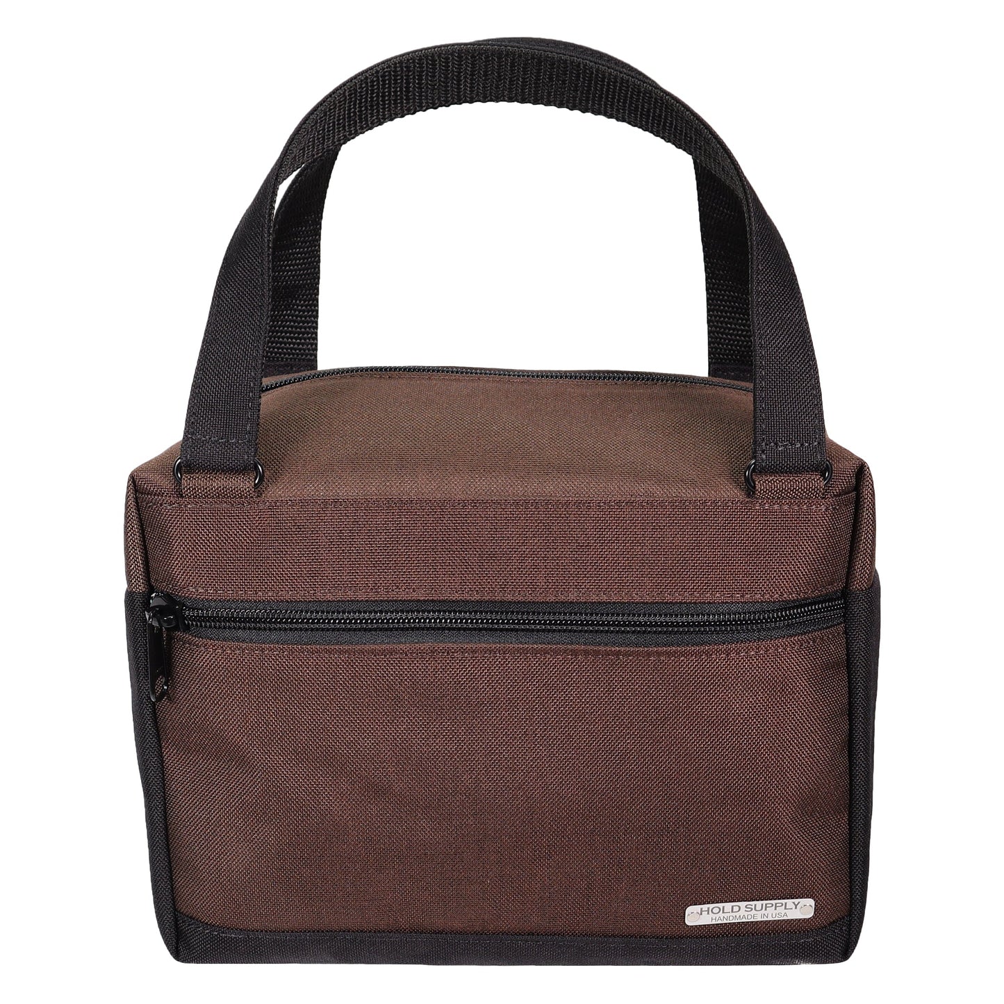 Brown and Black Insulated Canvas Zippered Lunch Bag