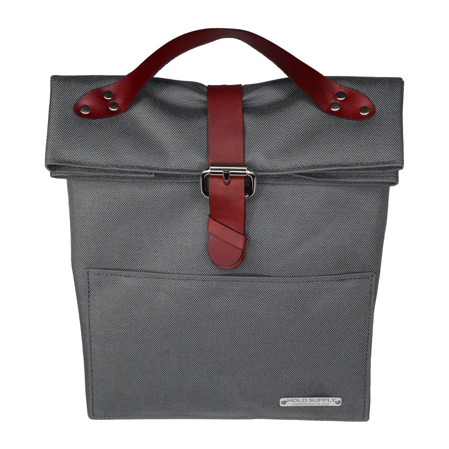 Gray Canvas & Leather Fold Top Lunch Bag