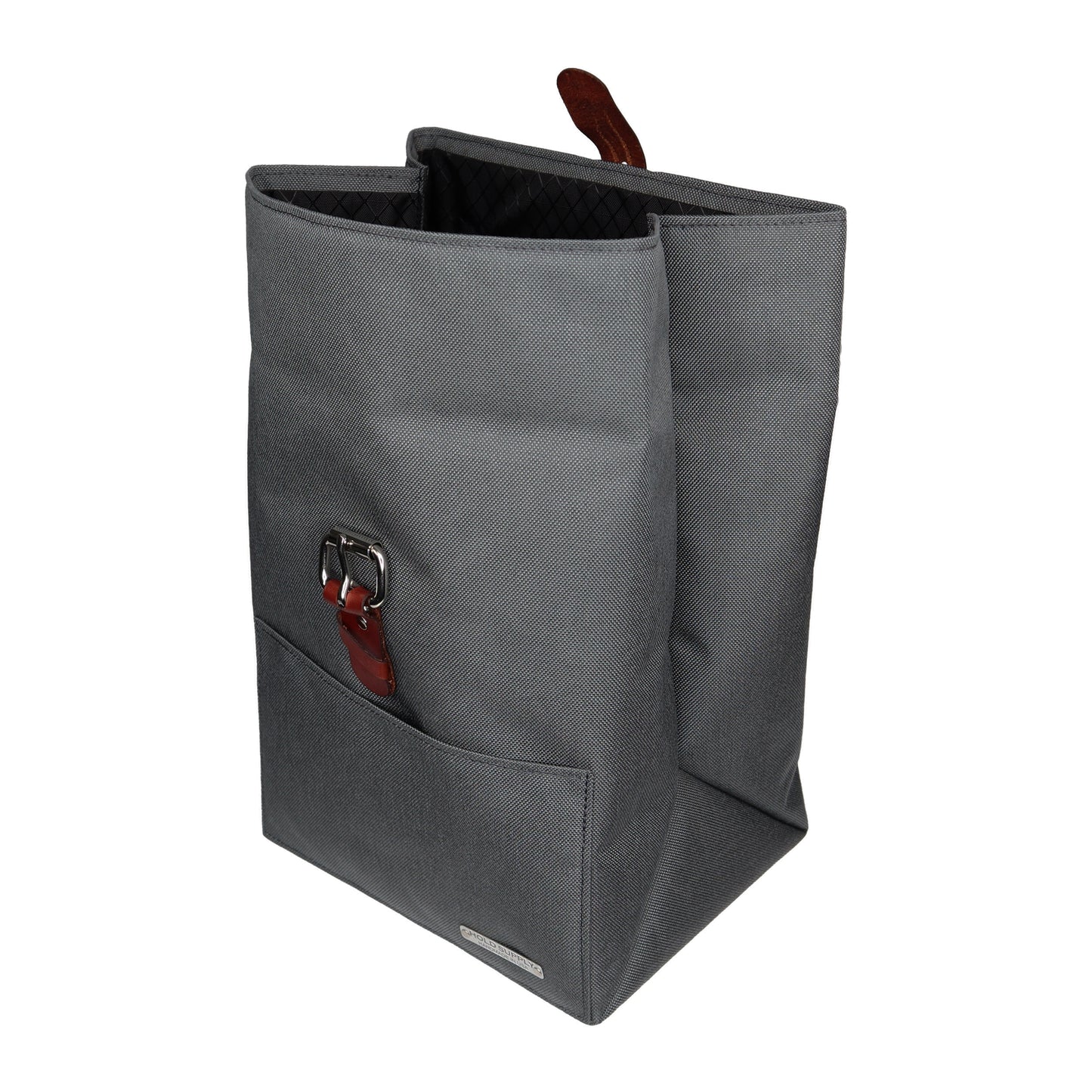 Gray Canvas & Leather Fold Top Lunch Bag