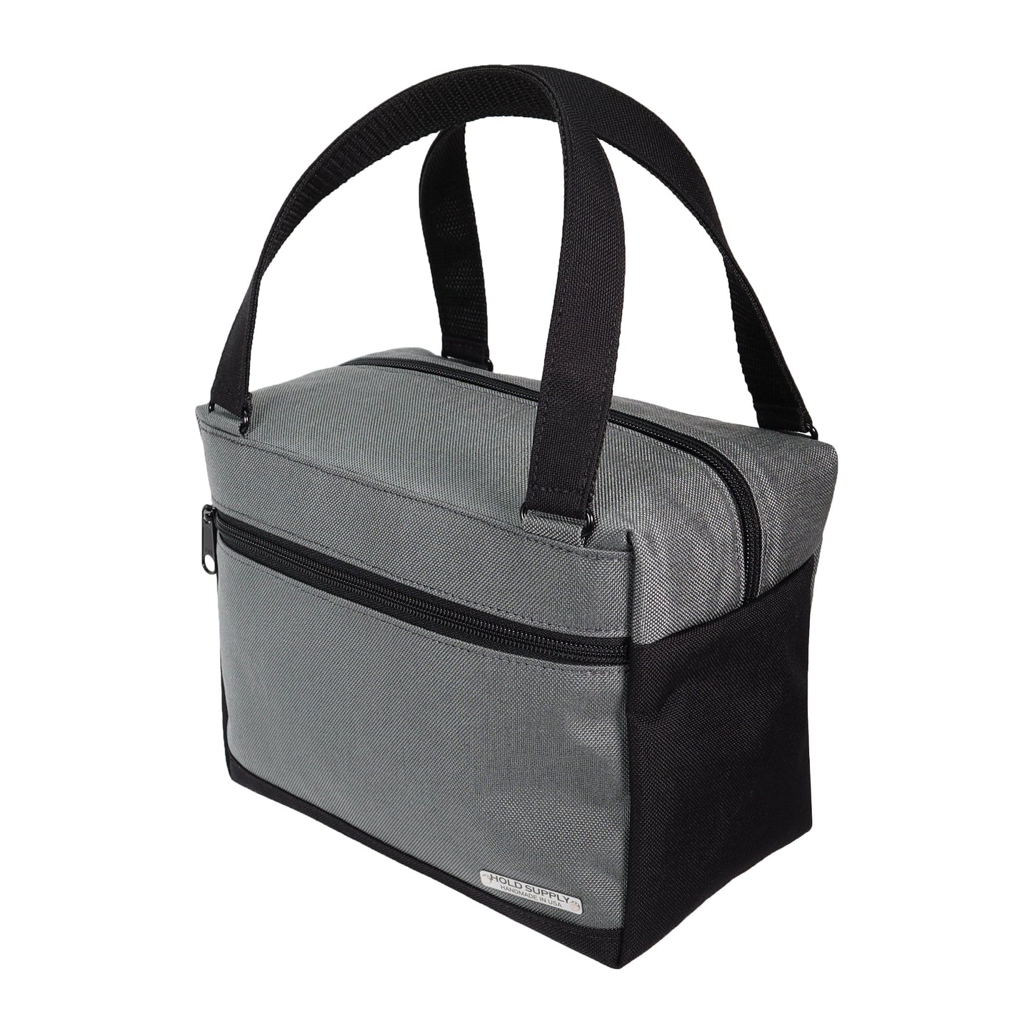 Gray and Black Insulated Canvas Zippered Lunch Bag