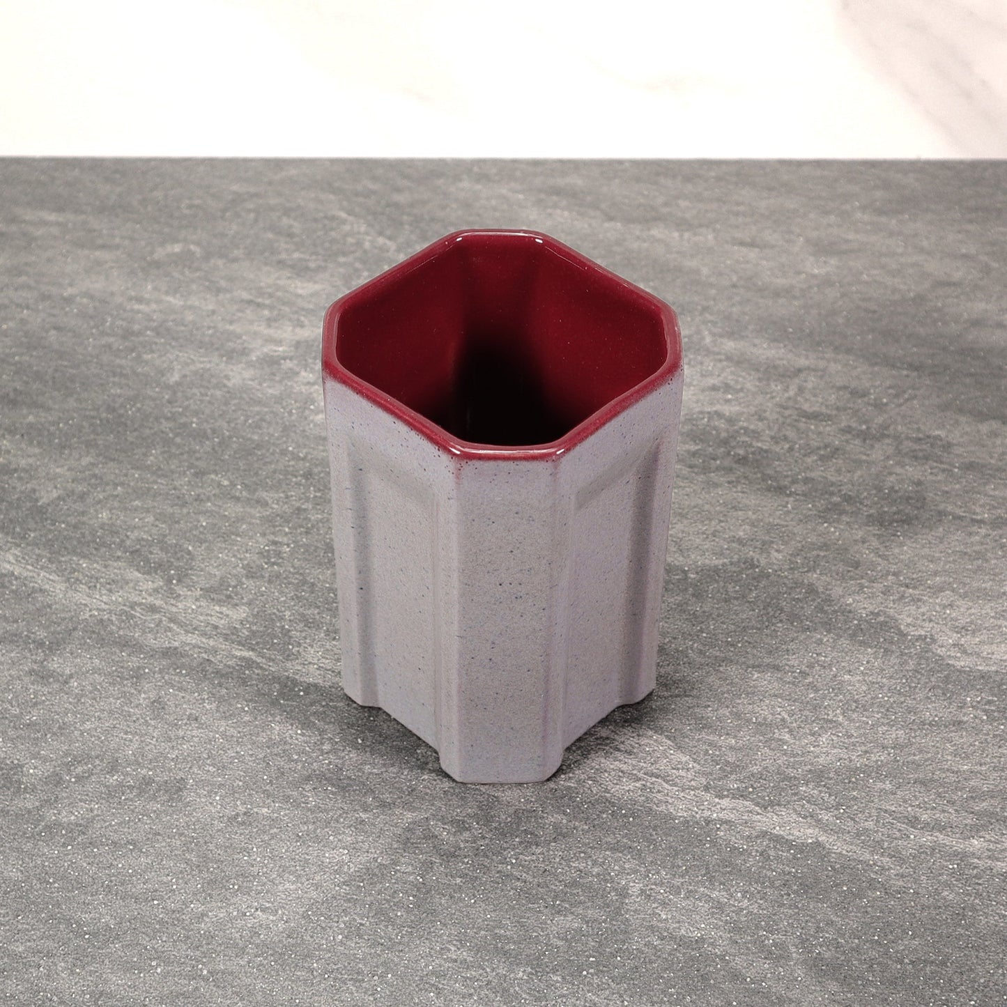 Gray and Red Square Indented 16 oz Stoneware Cup