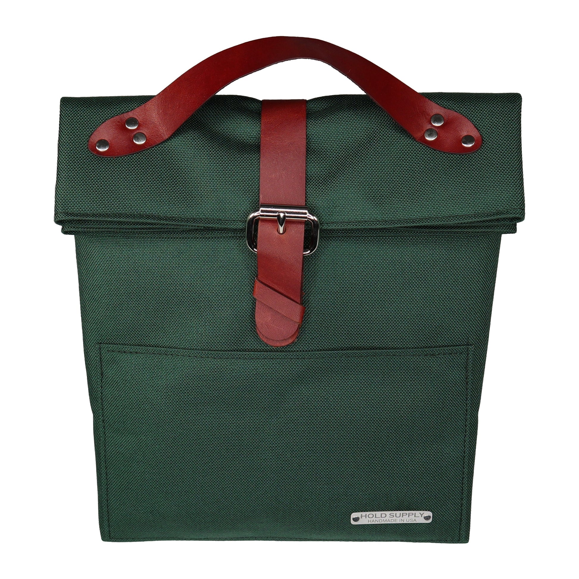 Green Canvas & Leather Fold Top Lunch Bag