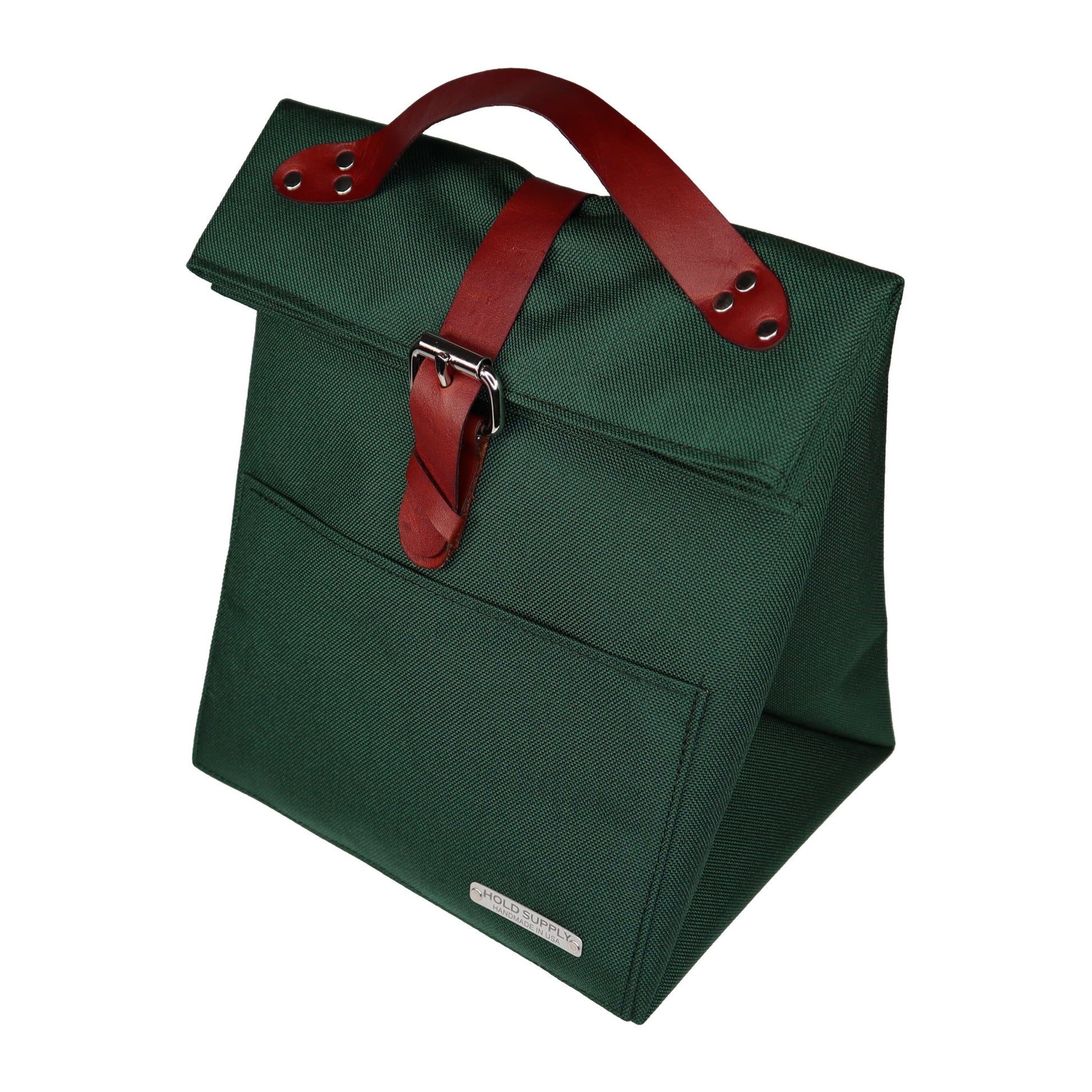 Green Canvas & Leather Fold Top Lunch Bag