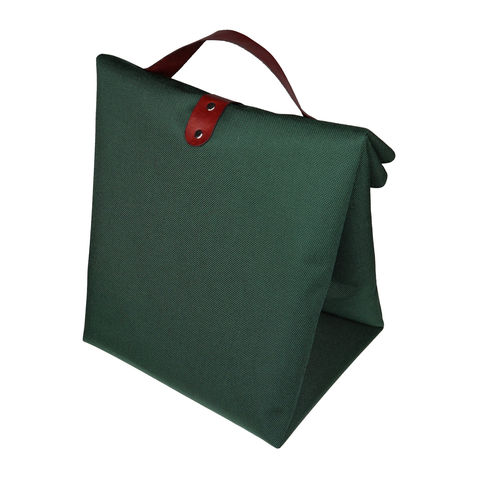 Green Canvas & Leather Fold Top Lunch Bag