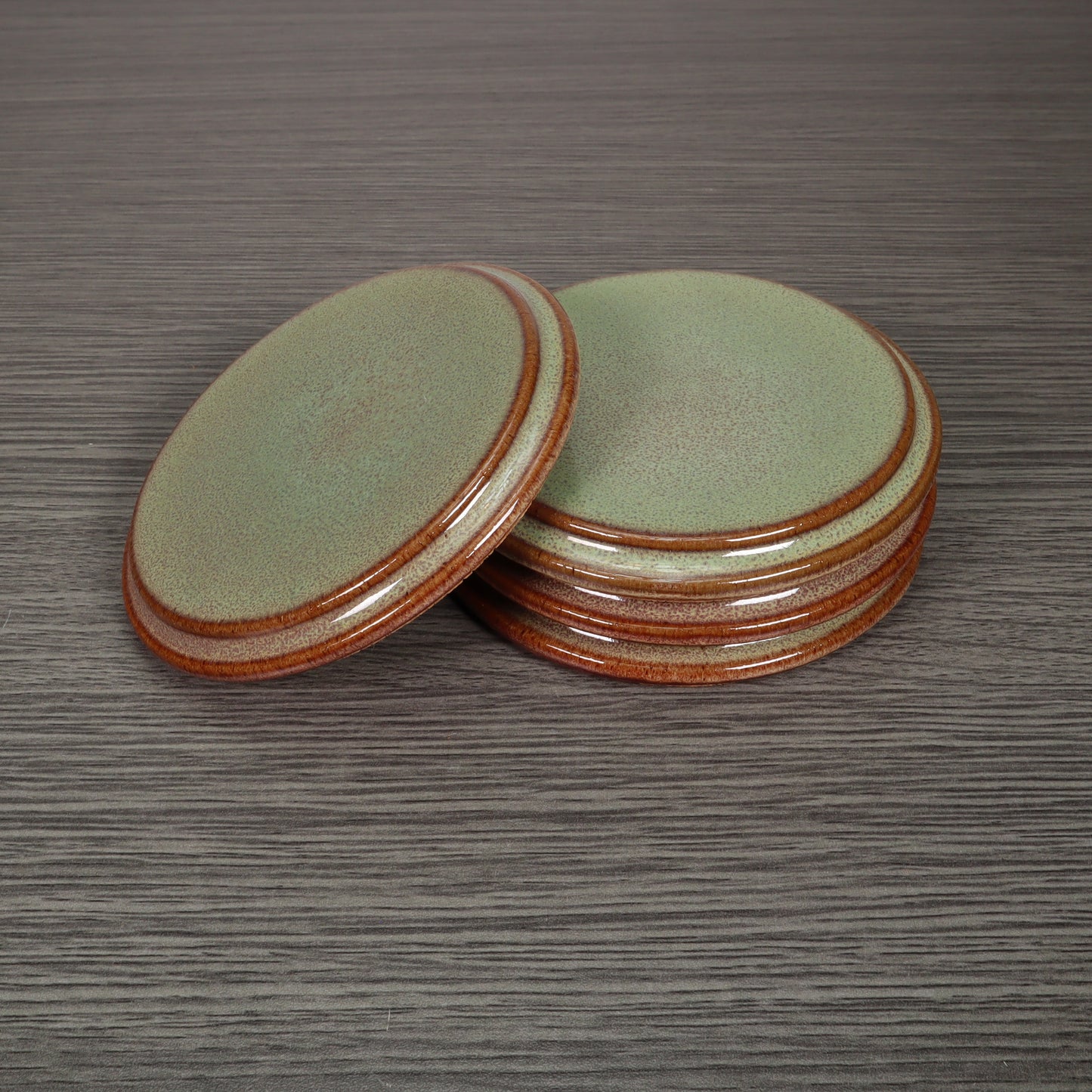 Green Round Smooth Stoneware Ceramic Coaster